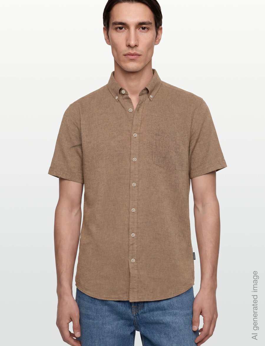 Lindbergh - Cotton/linen shirt S/S - linen shirts - brown - 3