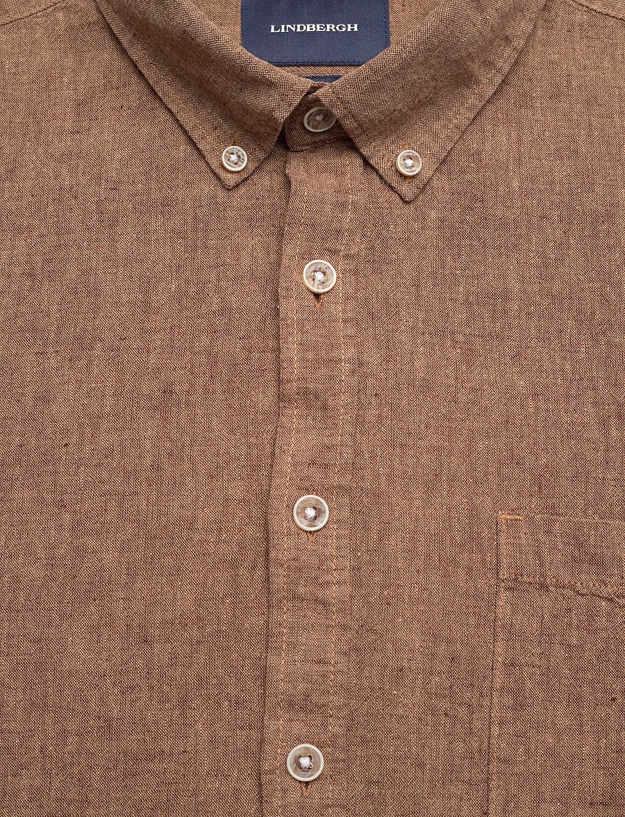 Lindbergh - Cotton/linen shirt S/S - linen shirts - brown - 5