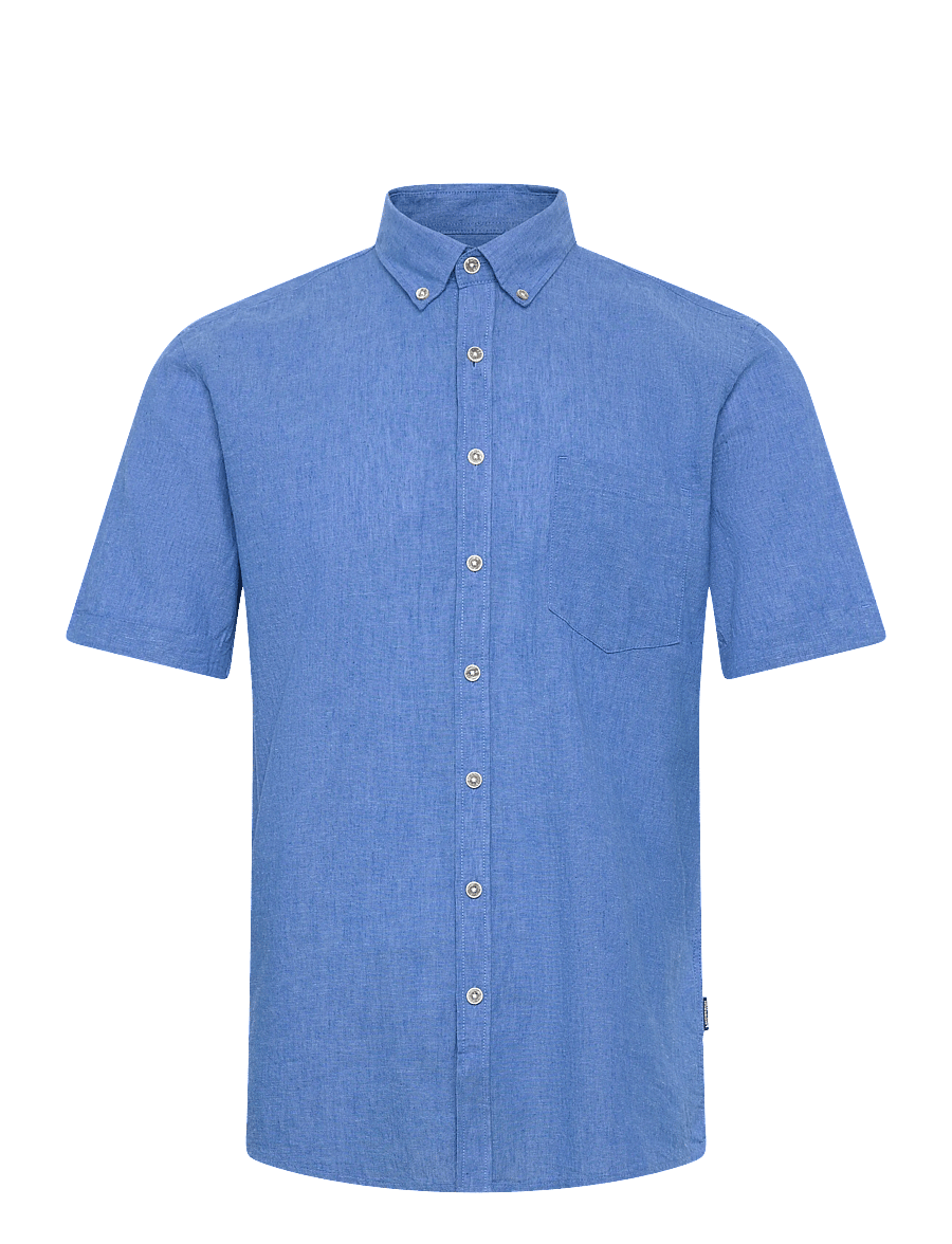 Lindbergh - Cotton/linen shirt S/S - linen shirts - clear blue - 1