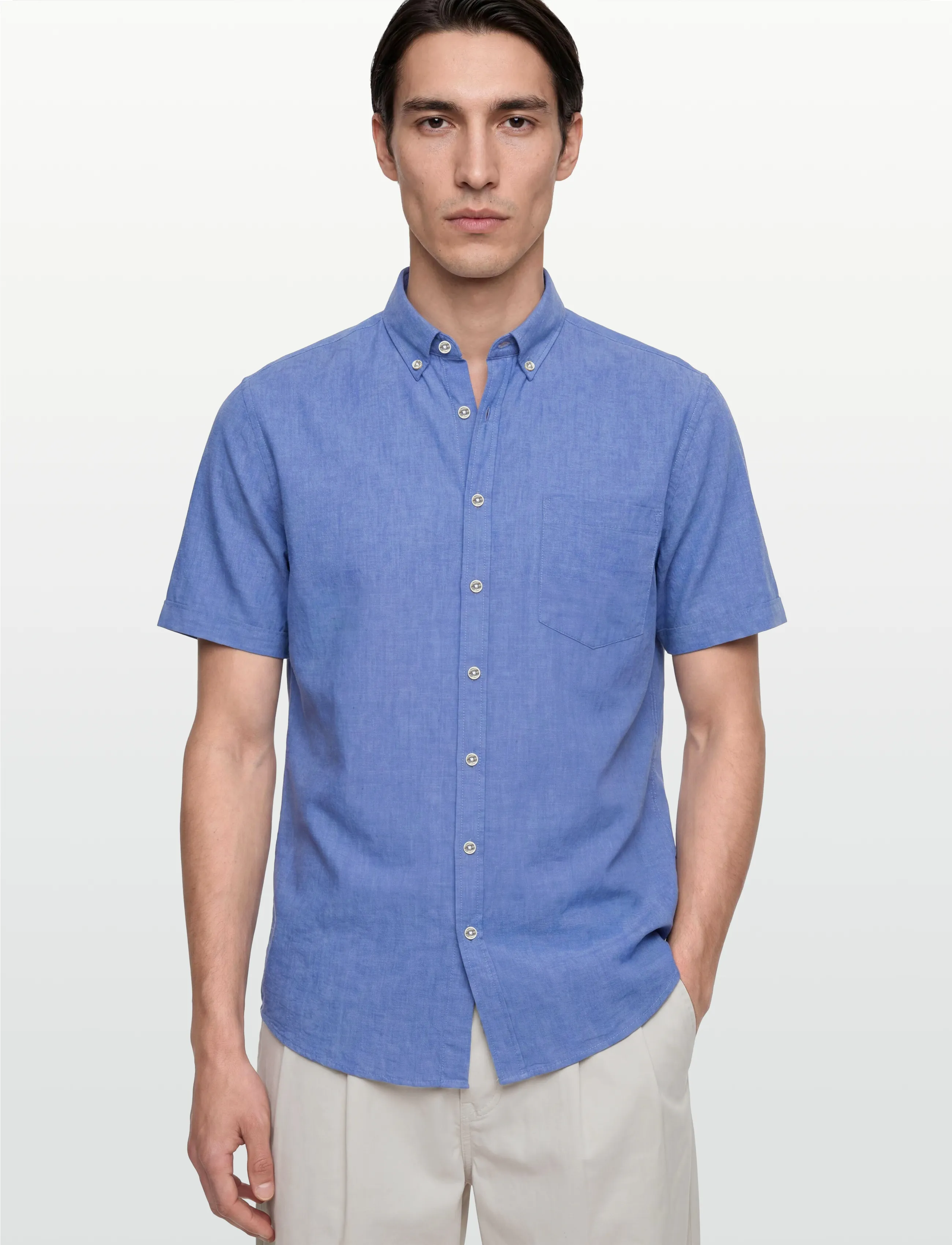 Lindbergh - Cotton/linen shirt S/S - leinenhemden - clear blue - 3
