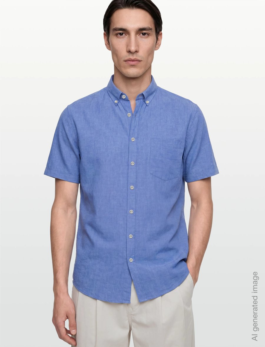 Lindbergh - Cotton/linen shirt S/S - linen shirts - clear blue - 3