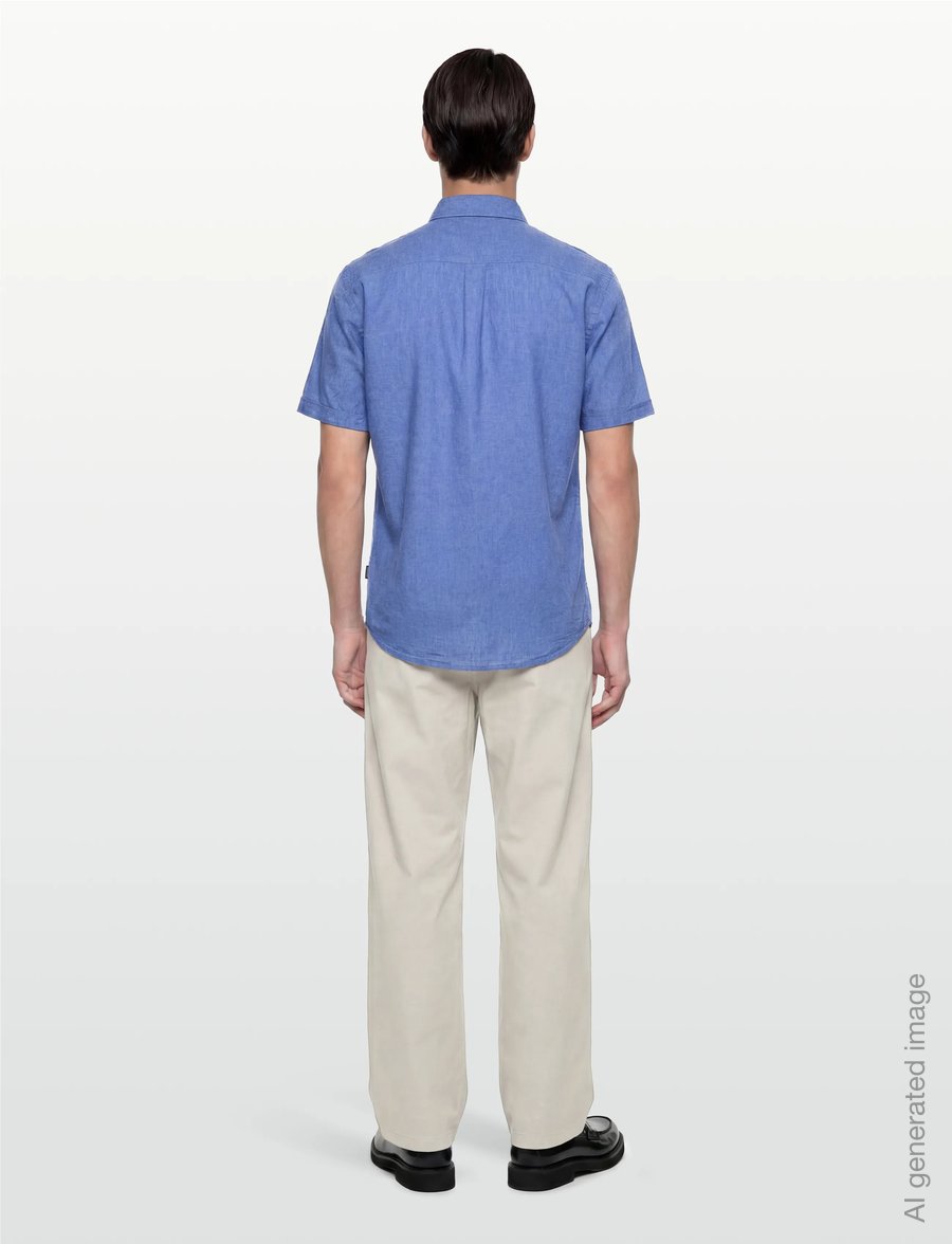 Lindbergh - Cotton/linen shirt S/S - linen shirts - clear blue - 4