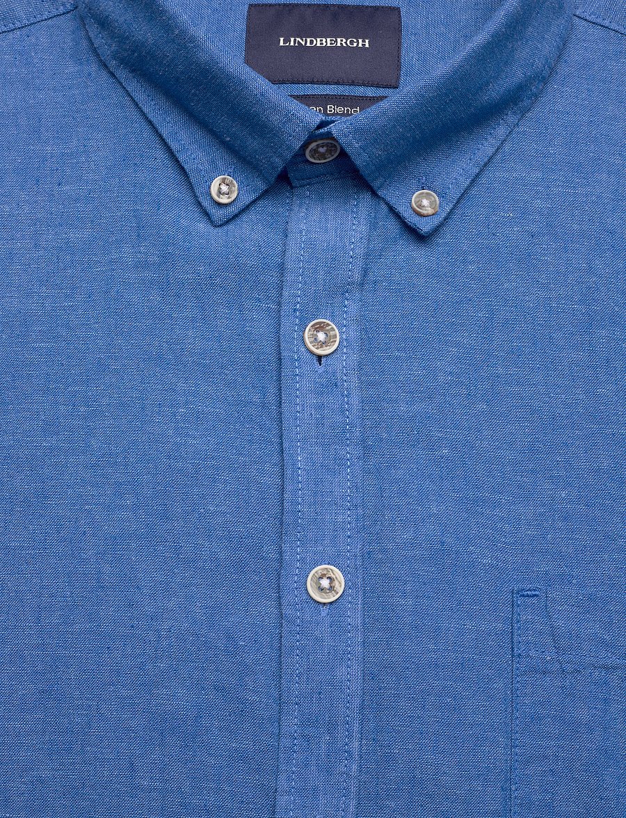 Lindbergh - Cotton/linen shirt S/S - linen shirts - clear blue - 5