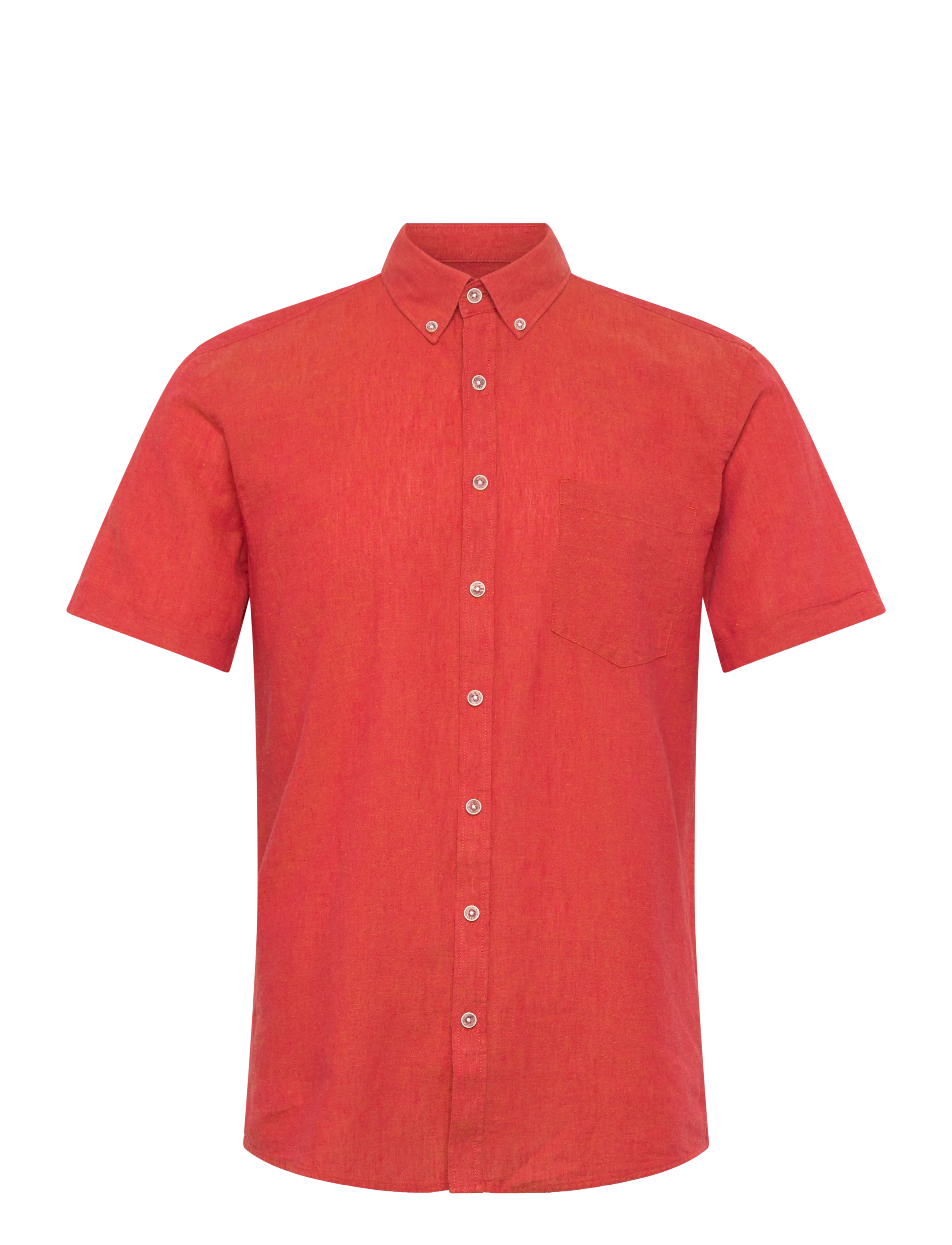 Lindbergh Cotton/linen shirt S/S - Lindbergh - CORAL ORANGE / red