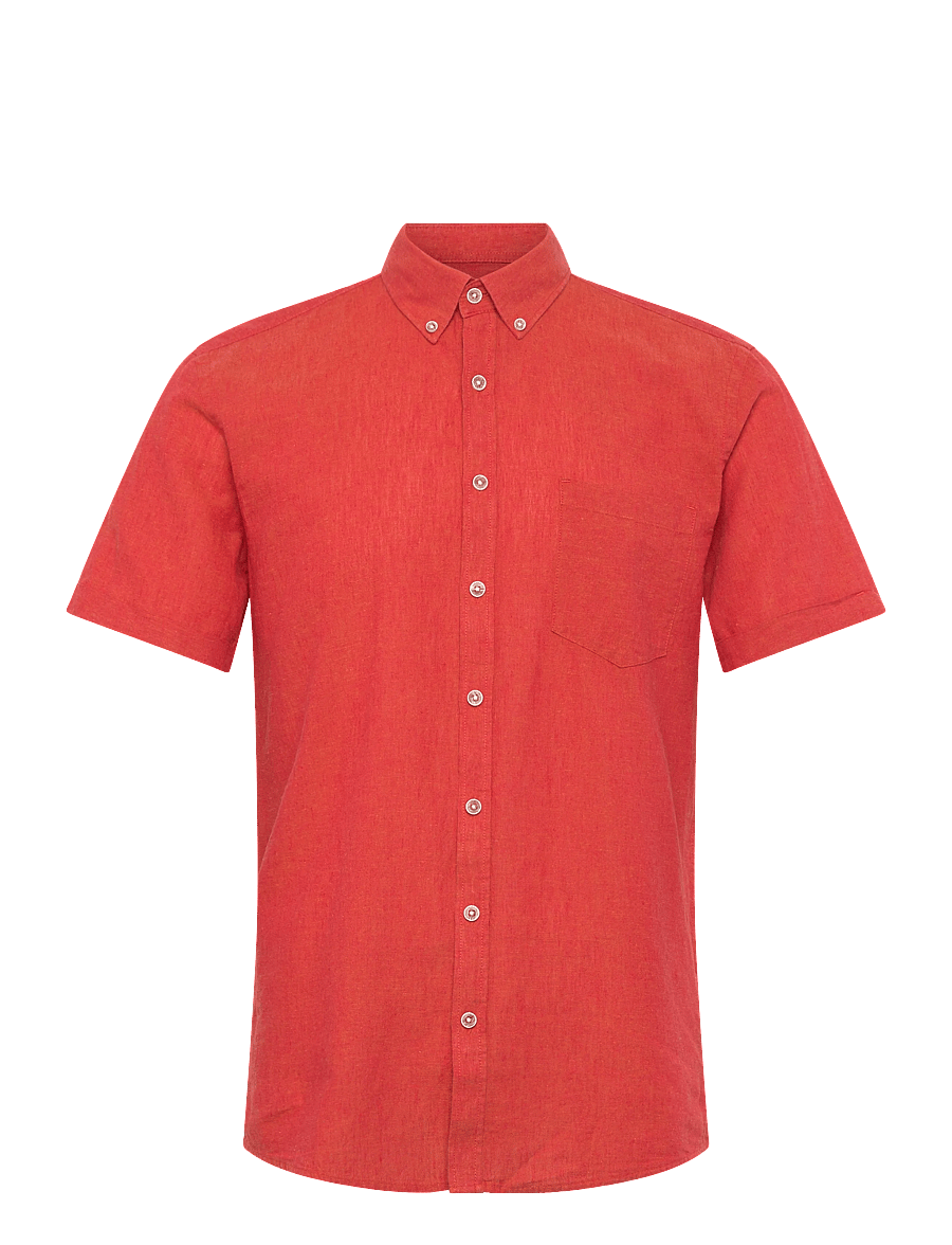 Lindbergh - Cotton/linen shirt S/S - chemises de lin - coral orange - 1
