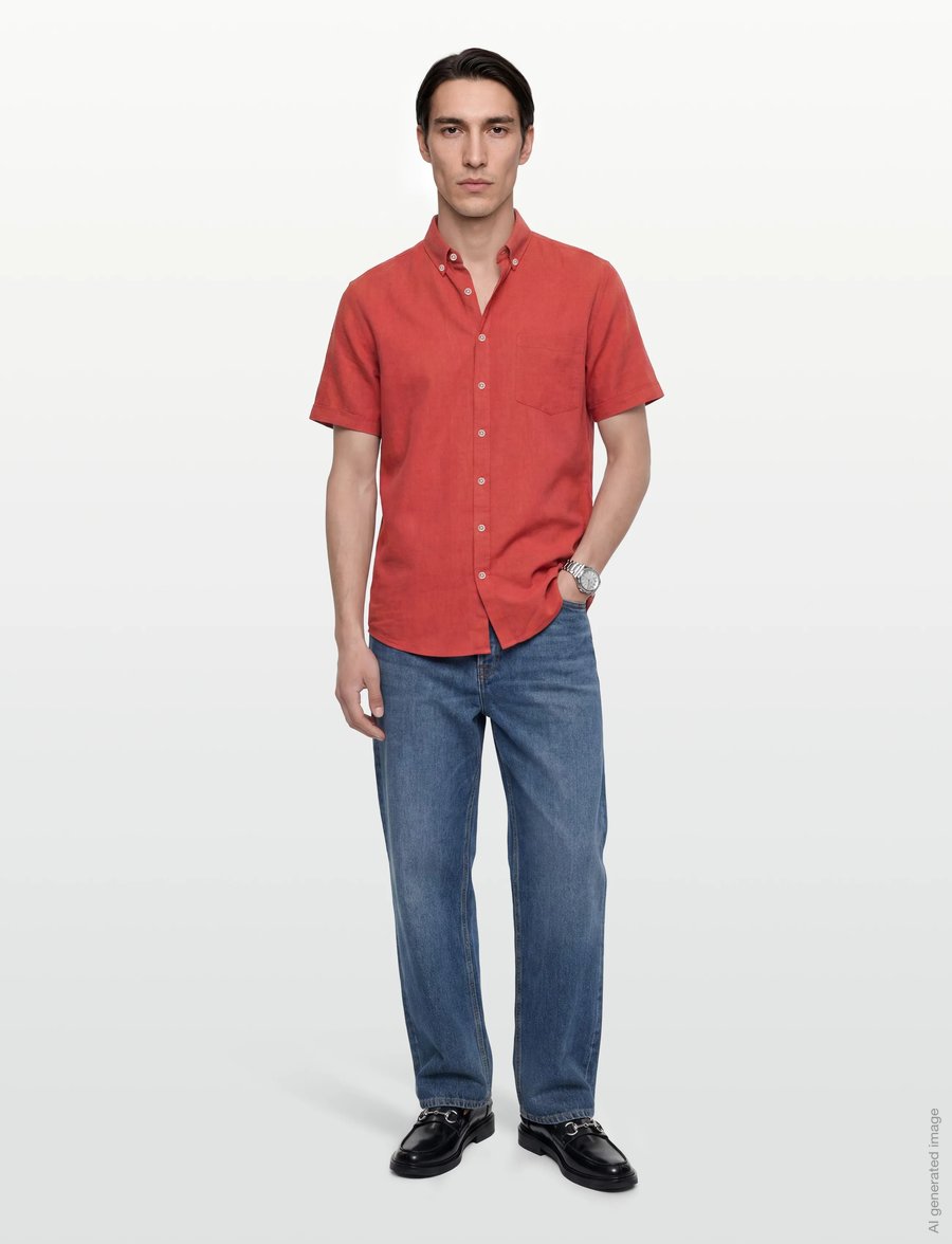Lindbergh - Cotton/linen shirt S/S - chemises de lin - coral orange - 0