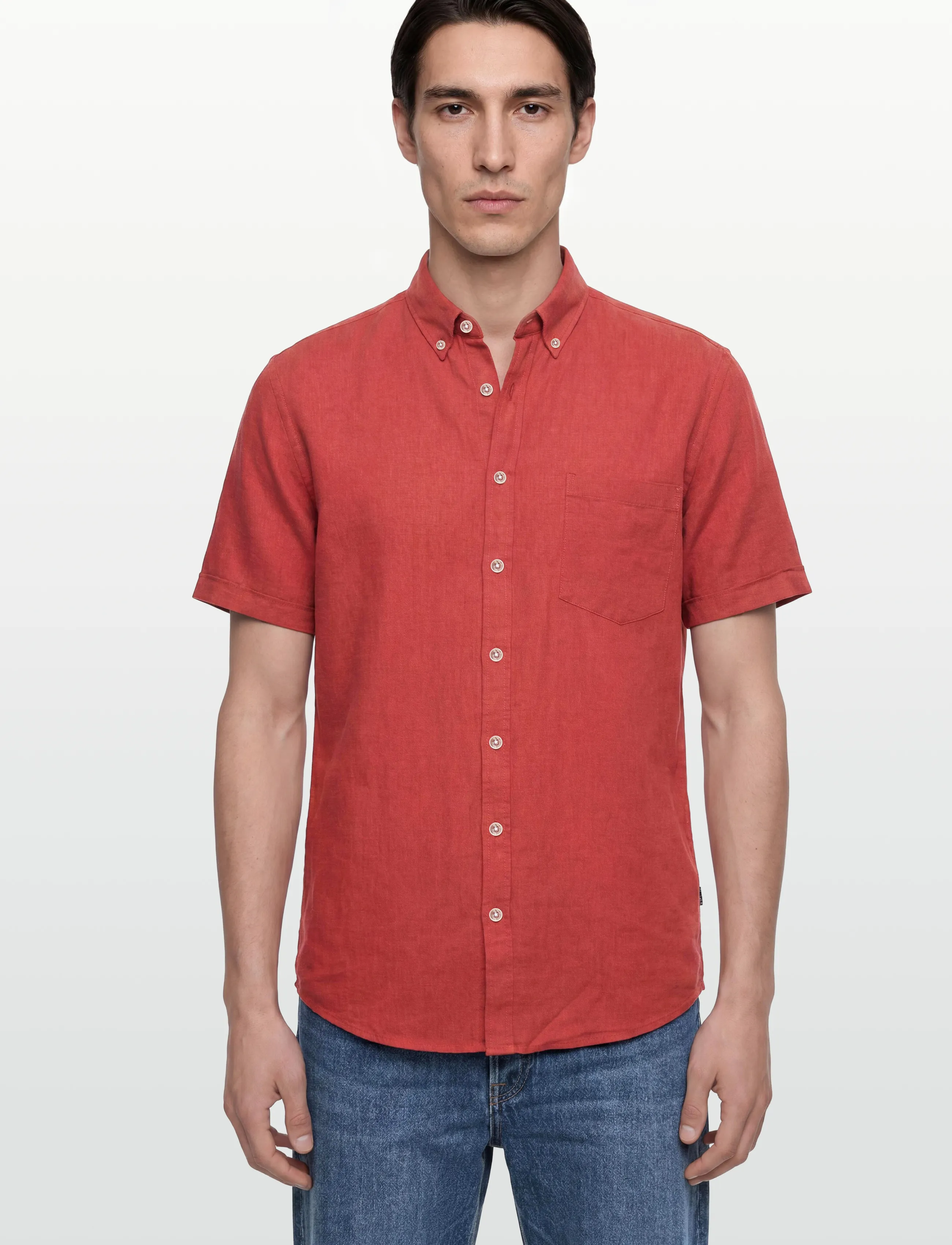 Lindbergh - Cotton/linen shirt S/S - chemises de lin - coral orange - 3