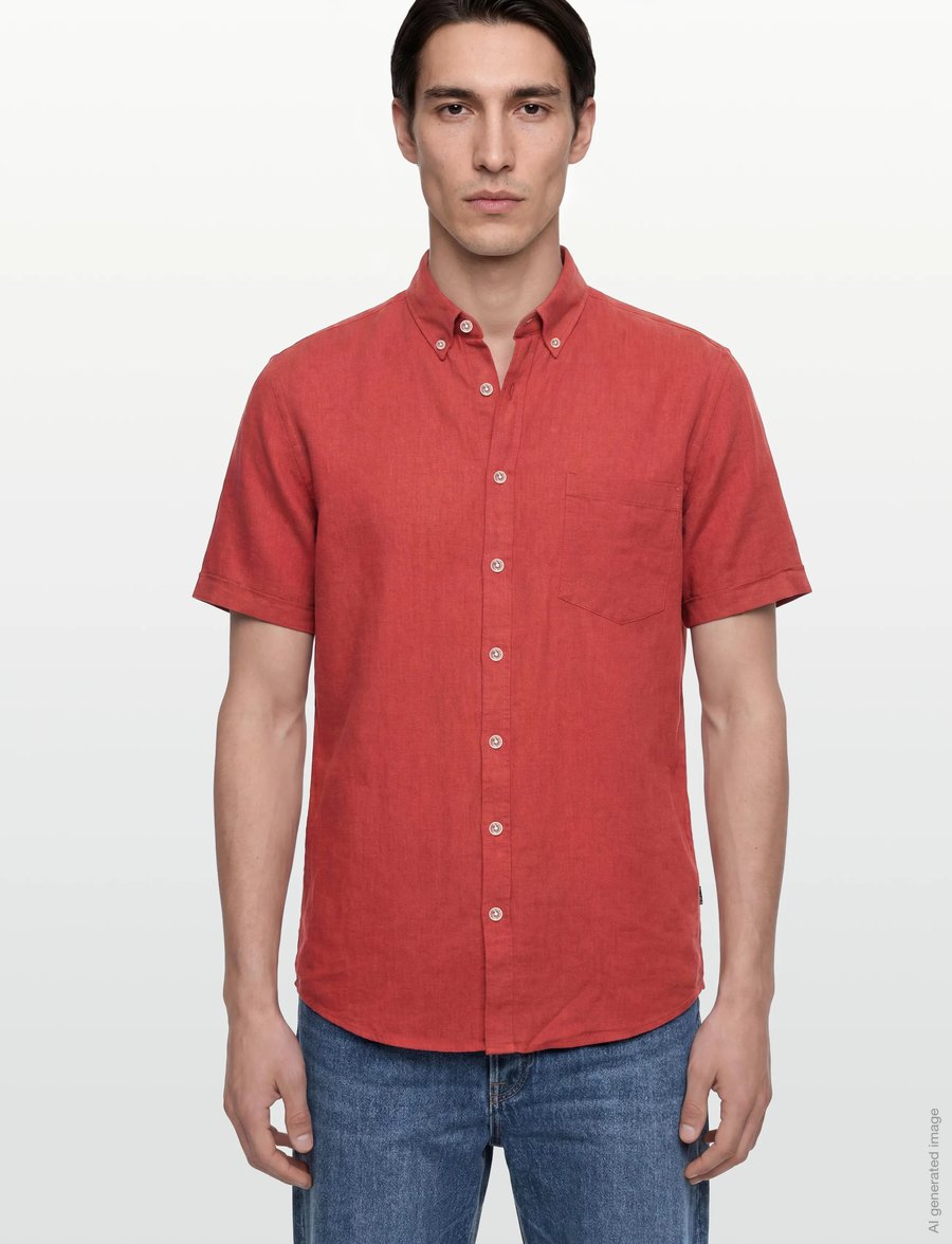 Lindbergh - Cotton/linen shirt S/S - chemises de lin - coral orange - 3
