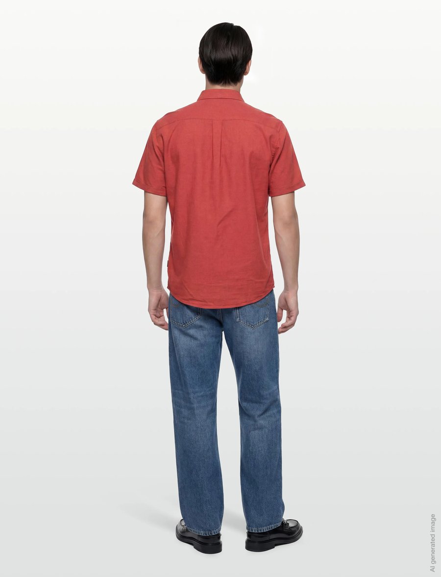 Lindbergh - Cotton/linen shirt S/S - chemises de lin - coral orange - 4