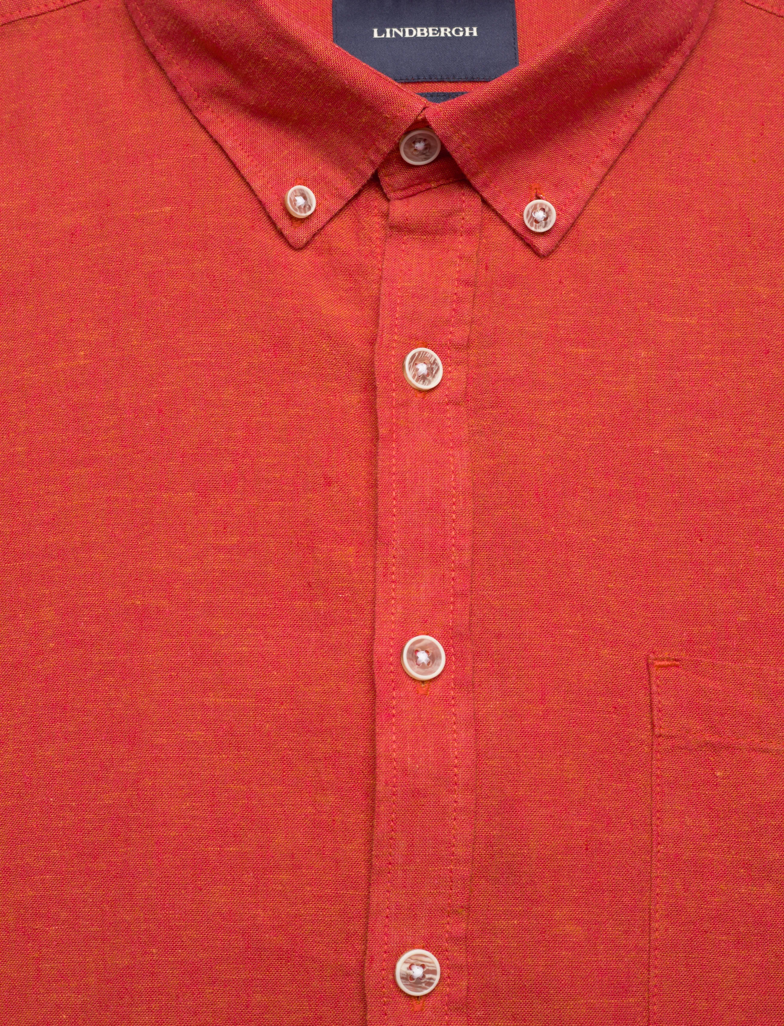 Lindbergh - Cotton/linen shirt S/S - chemises de lin - coral orange - 5