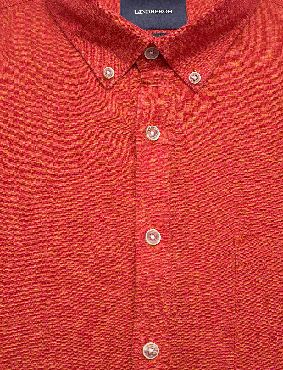 Lindbergh - Cotton/linen shirt S/S - chemises de lin - coral orange - 5