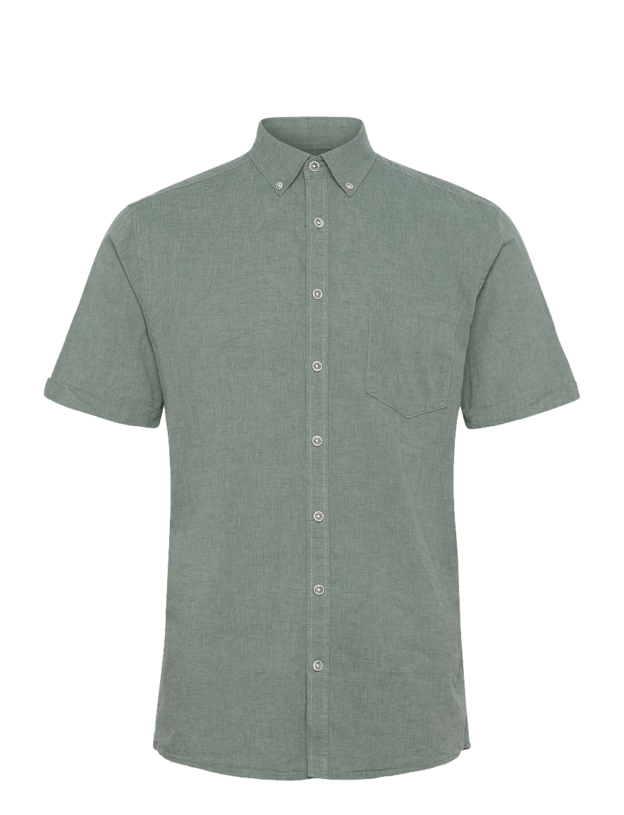 Lindbergh - Cotton/linen shirt S/S - linen shirts - faded green - 1