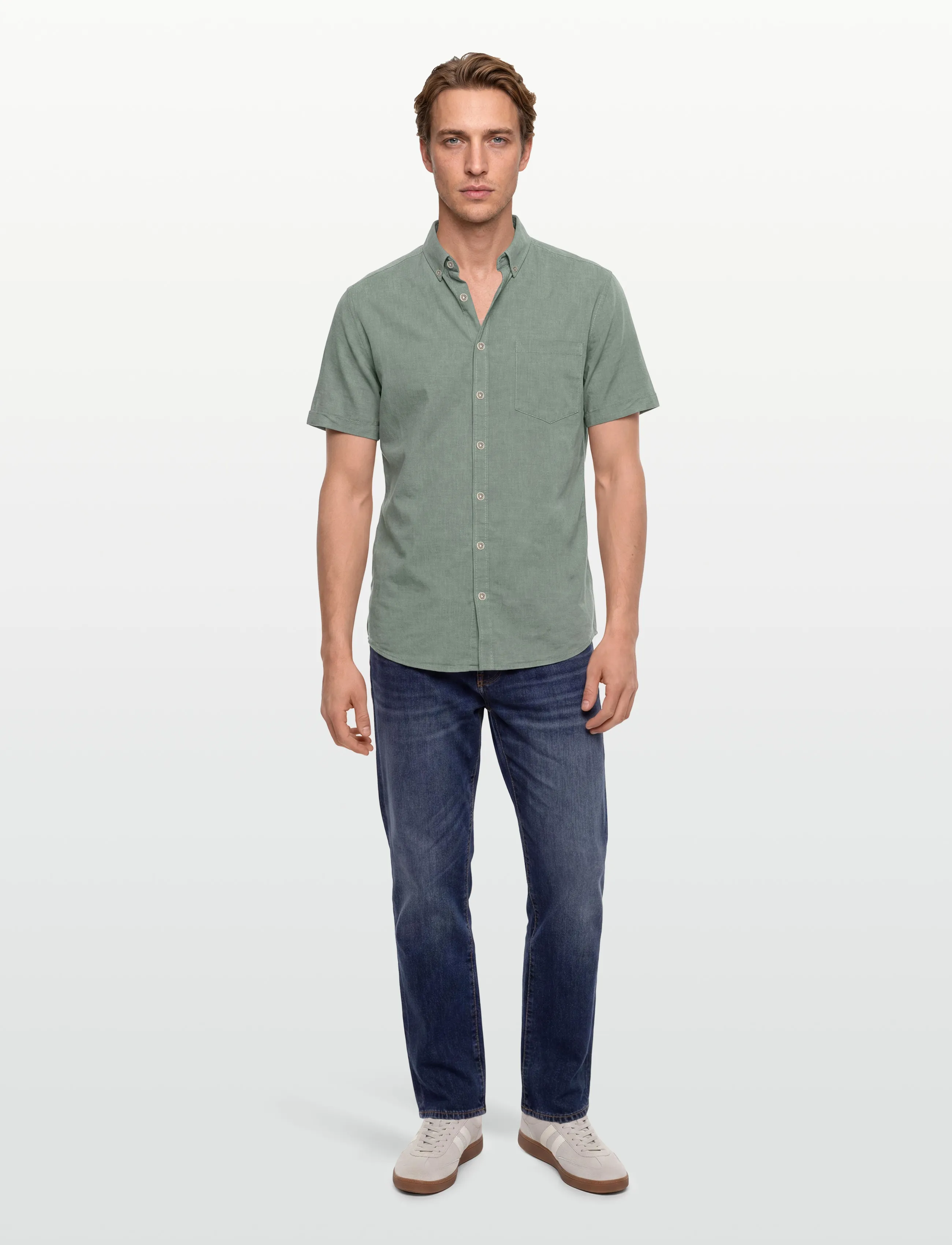 Lindbergh - Cotton/linen shirt S/S - hørskjorter - faded green - 0