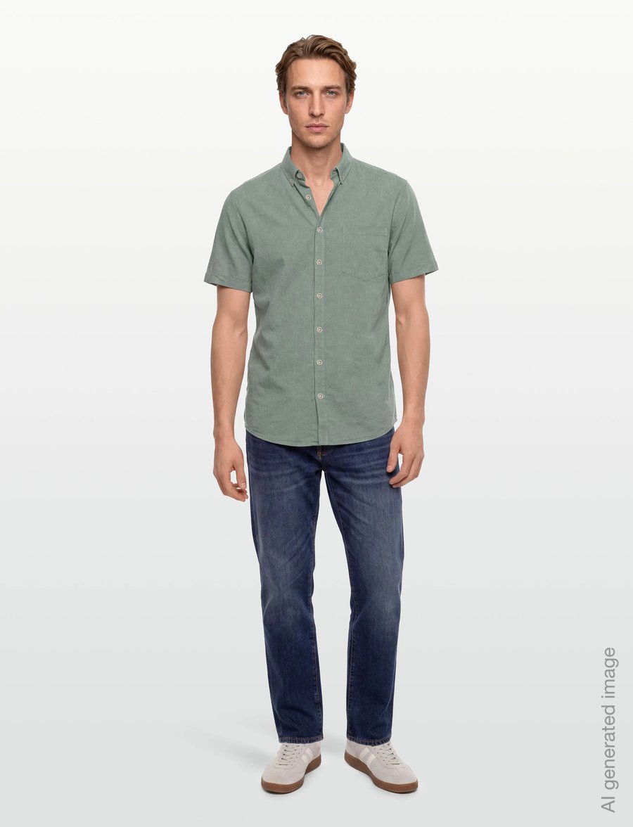 Lindbergh - Cotton/linen shirt S/S - linen shirts - faded green - 0