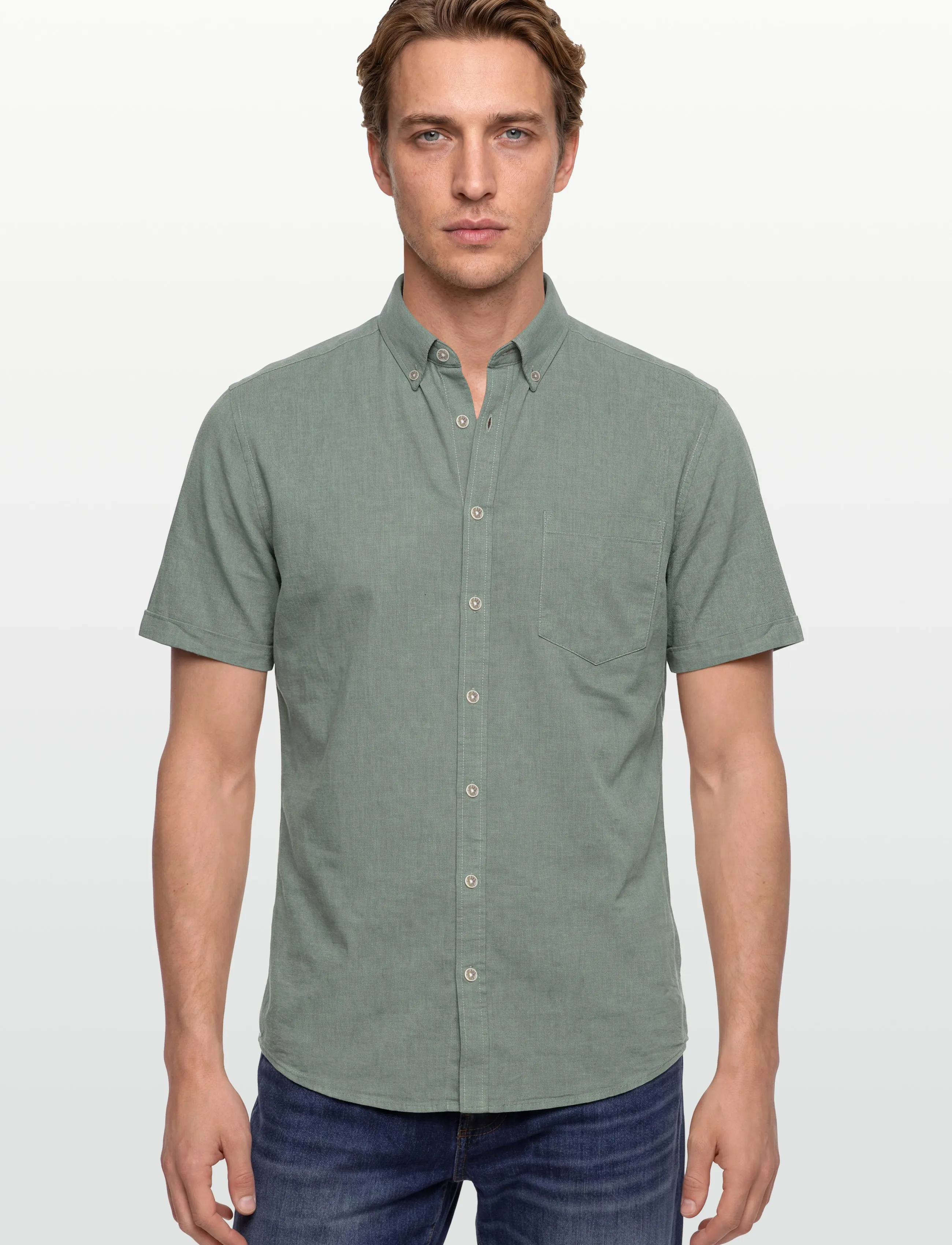 Lindbergh - Cotton/linen shirt S/S - hørskjorter - faded green - 3