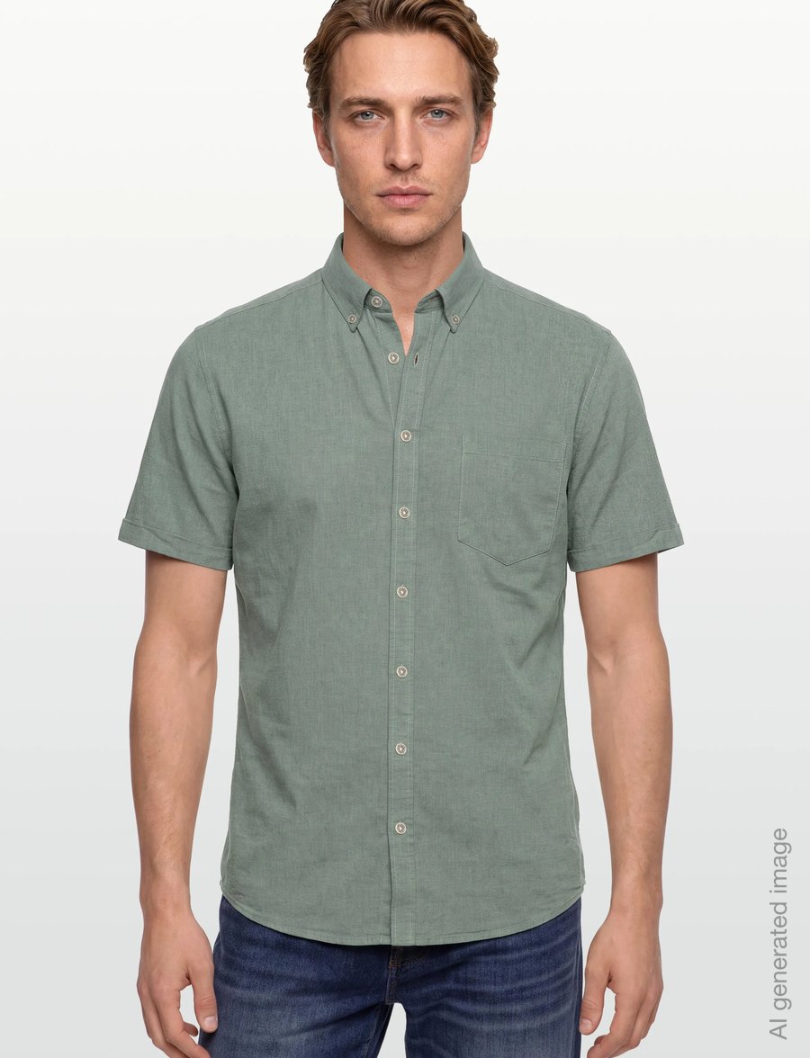 Lindbergh - Cotton/linen shirt S/S - linen shirts - faded green - 3