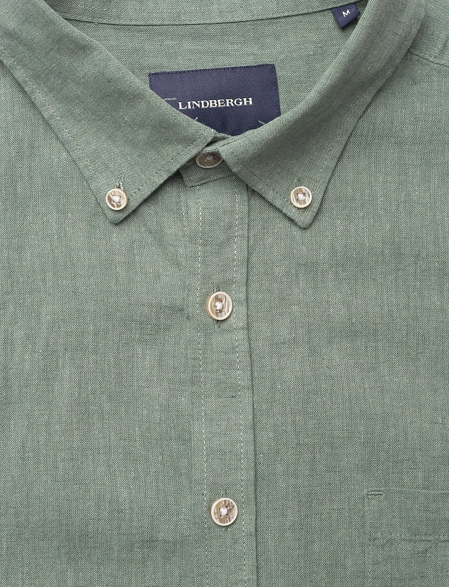 Lindbergh - Cotton/linen shirt S/S - linen shirts - faded green - 5