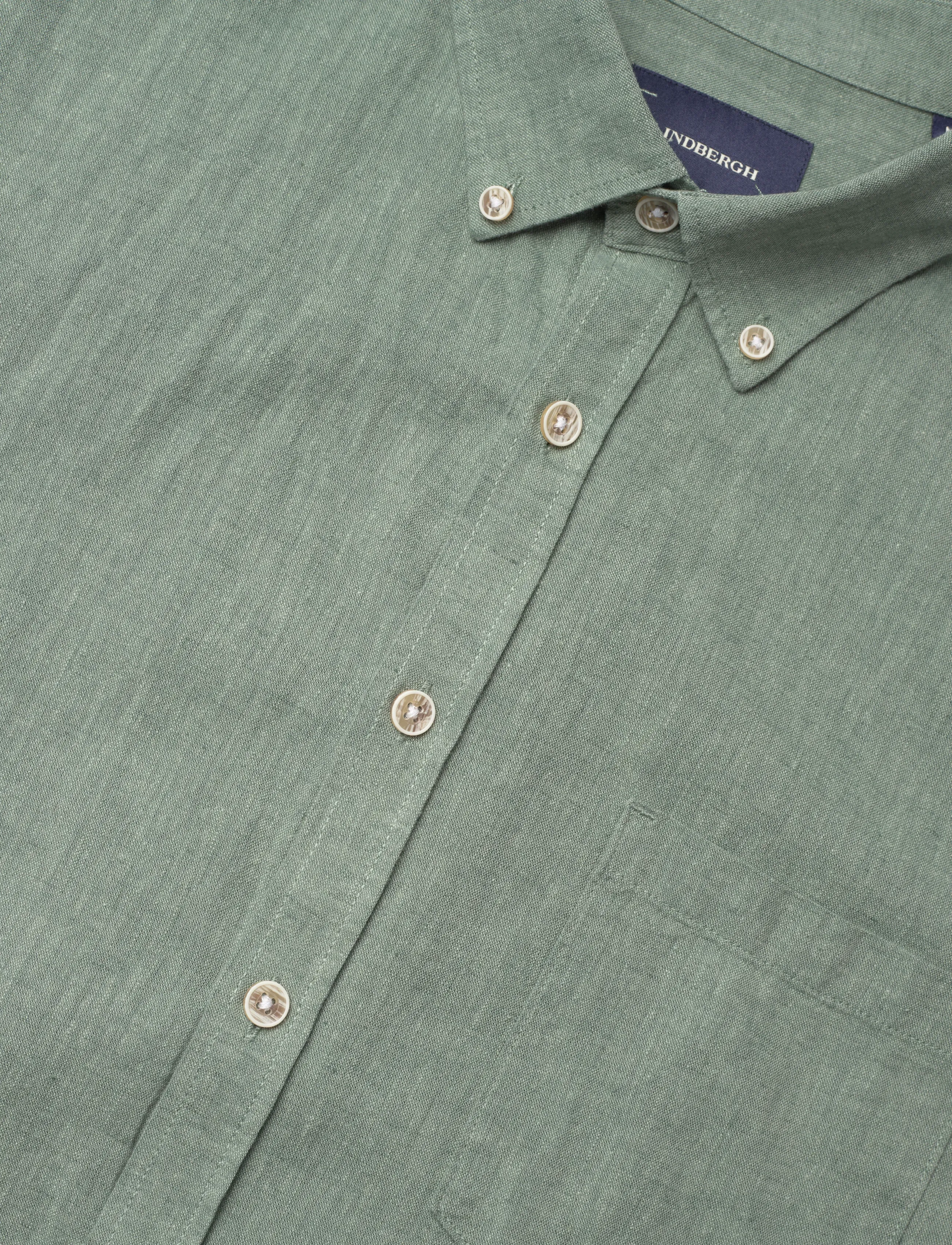 Lindbergh - Cotton/linen shirt S/S - leinenhemden - faded green - 3