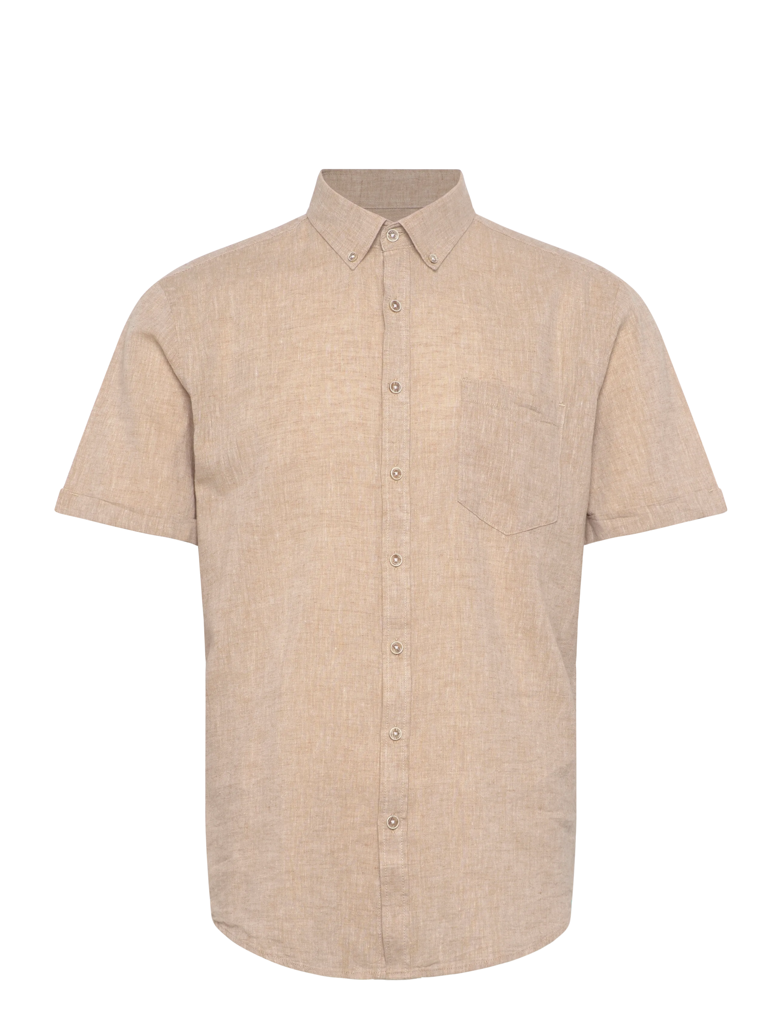 Lindbergh Cotton/linen shirt S/S - Skjortor - MID SAND / beige