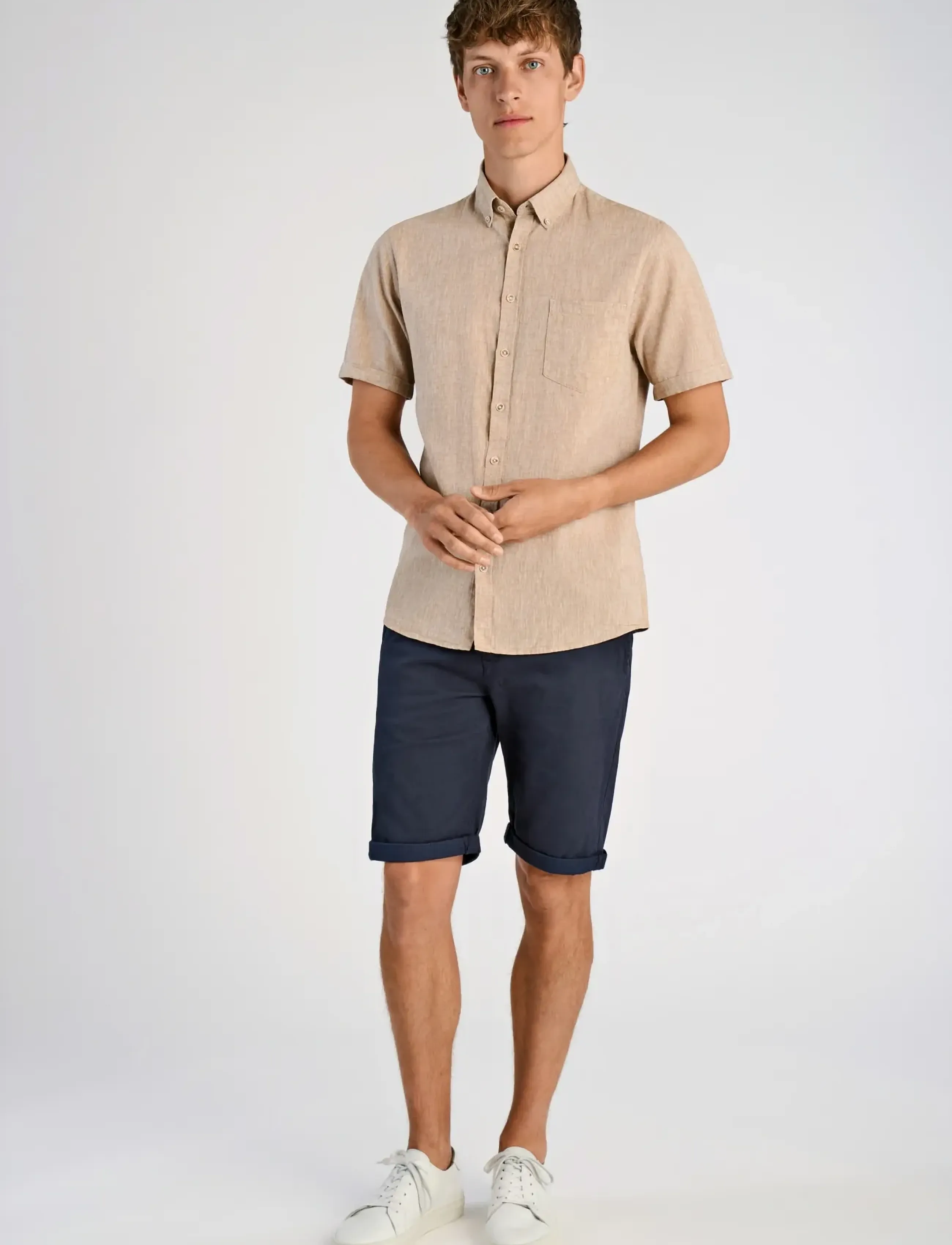 Lindbergh Cotton/linen shirt S/S - Linnekläder - MID SAND / beige