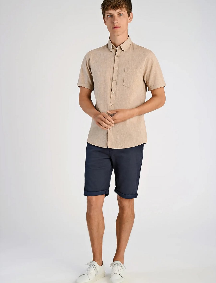 Lindbergh - Cotton/linen shirt S/S - linen shirts - mid sand - 0