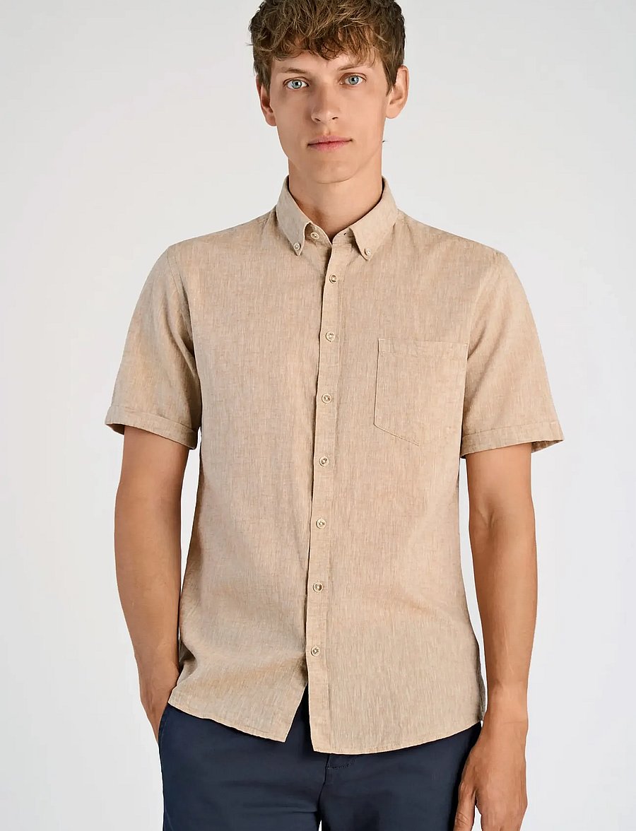 Lindbergh - Cotton/linen shirt S/S - linen shirts - mid sand - 3