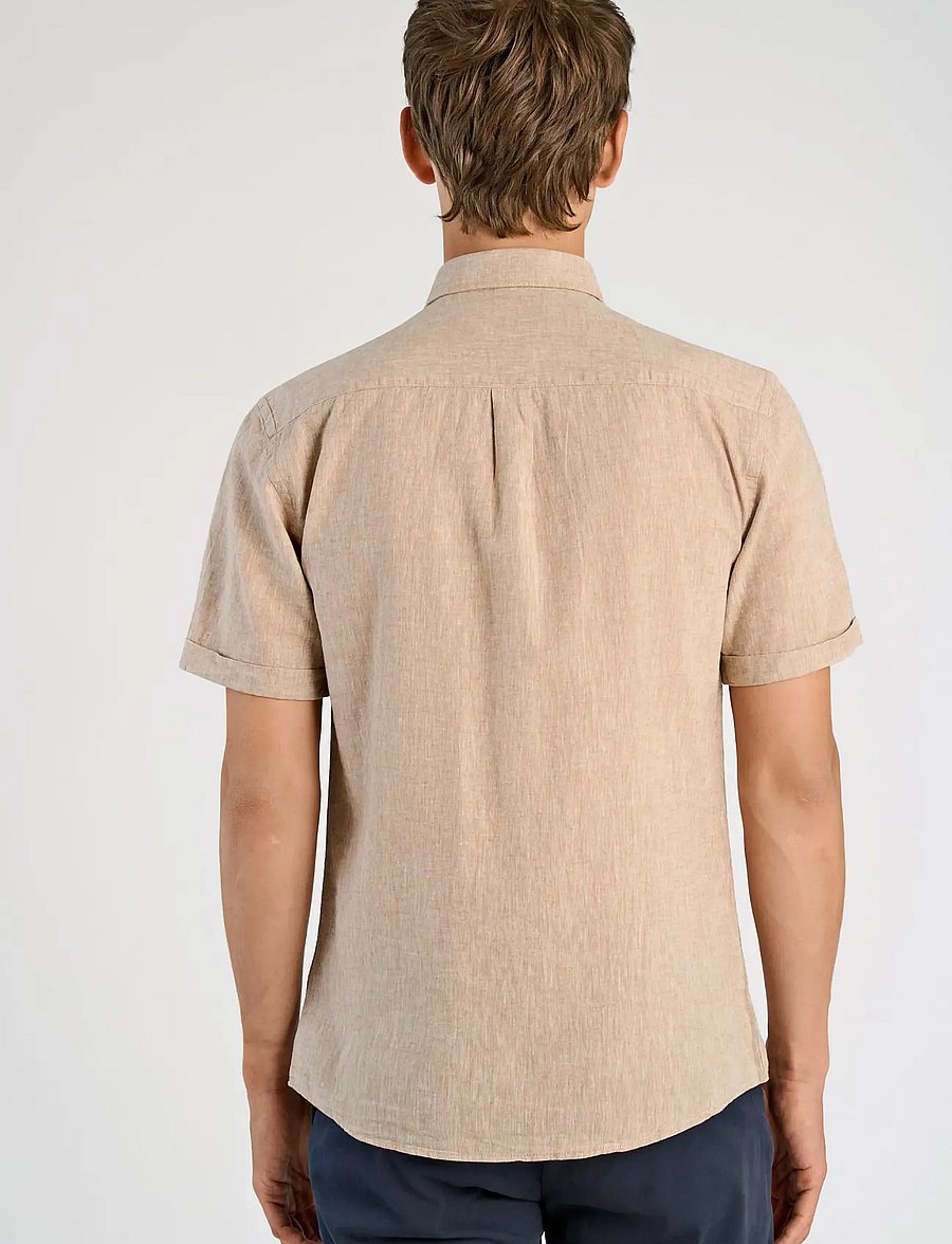 Lindbergh - Cotton/linen shirt S/S - linen shirts - mid sand - 4