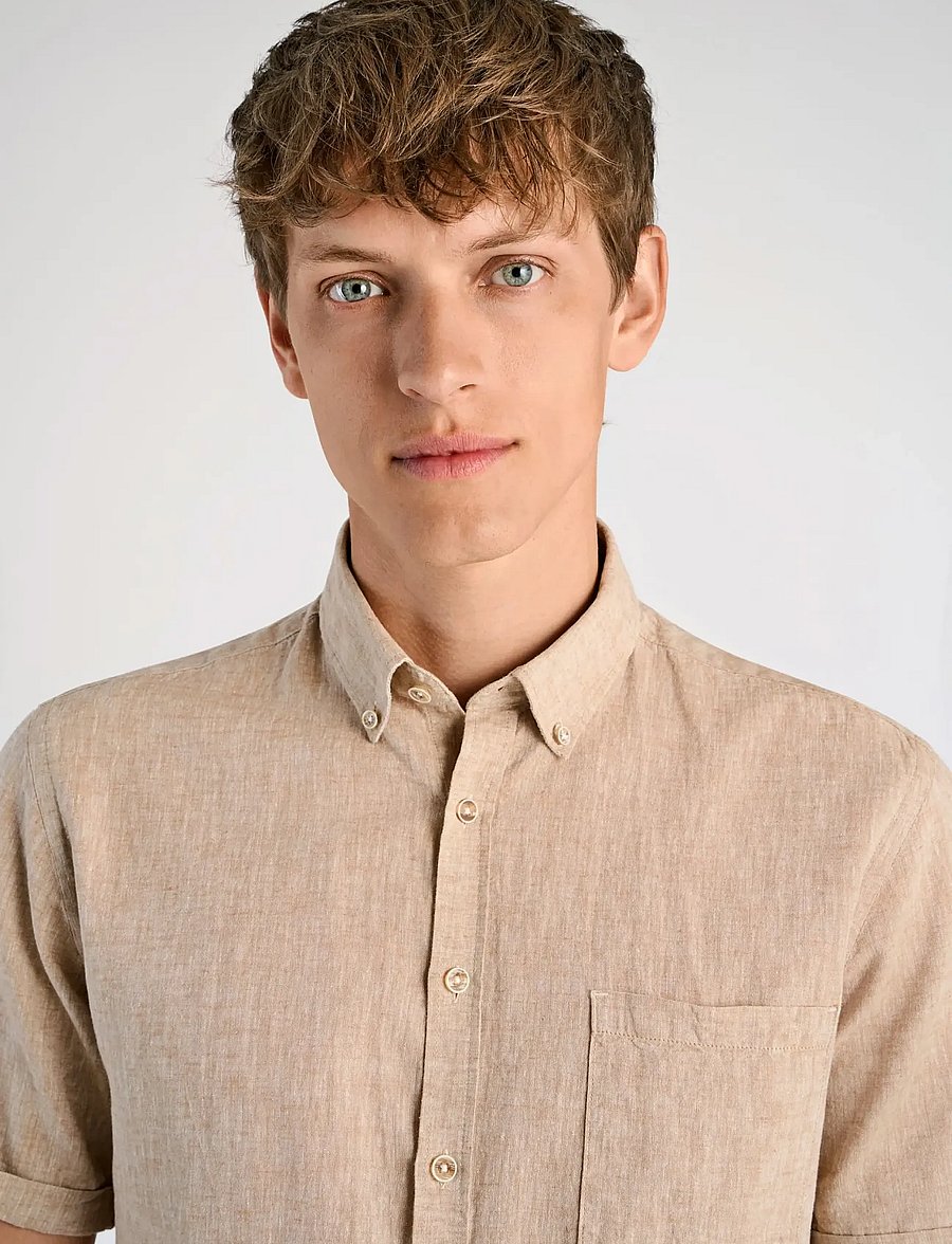 Lindbergh - Cotton/linen shirt S/S - linen shirts - mid sand - 5
