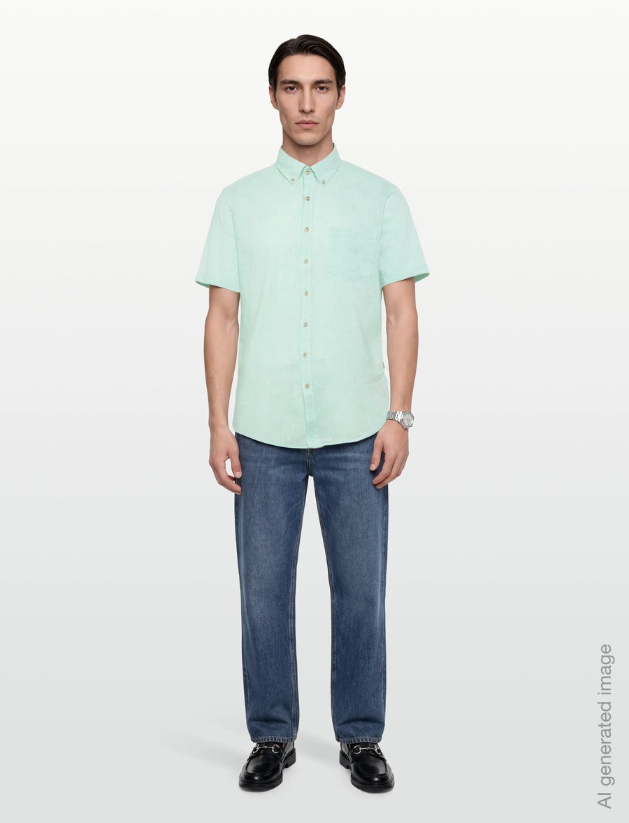 Lindbergh - Cotton/linen shirt S/S - linen shirts - mint green - 0