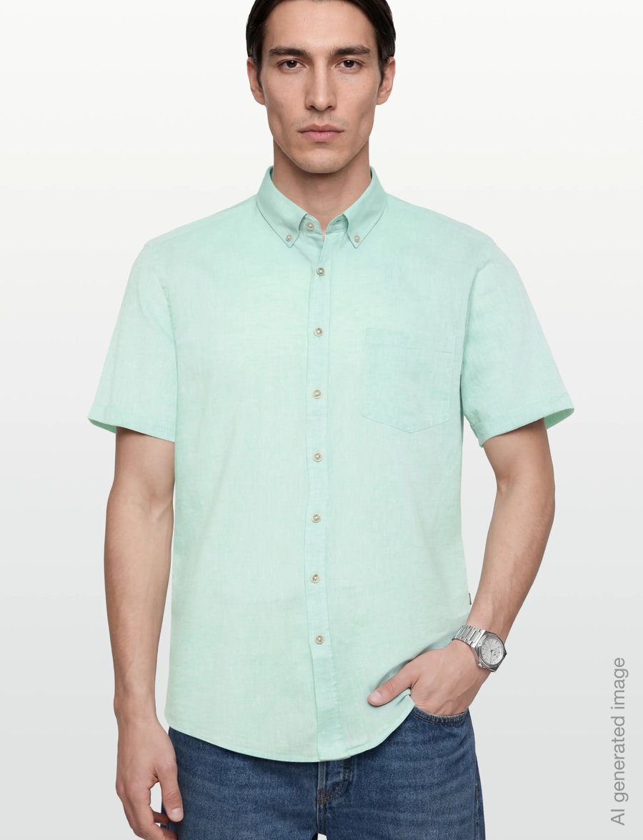 Lindbergh - Cotton/linen shirt S/S - linen shirts - mint green - 3