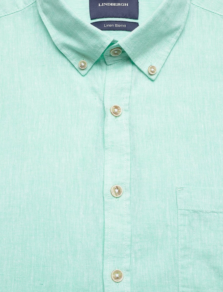 Lindbergh - Cotton/linen shirt S/S - linen shirts - mint green - 5