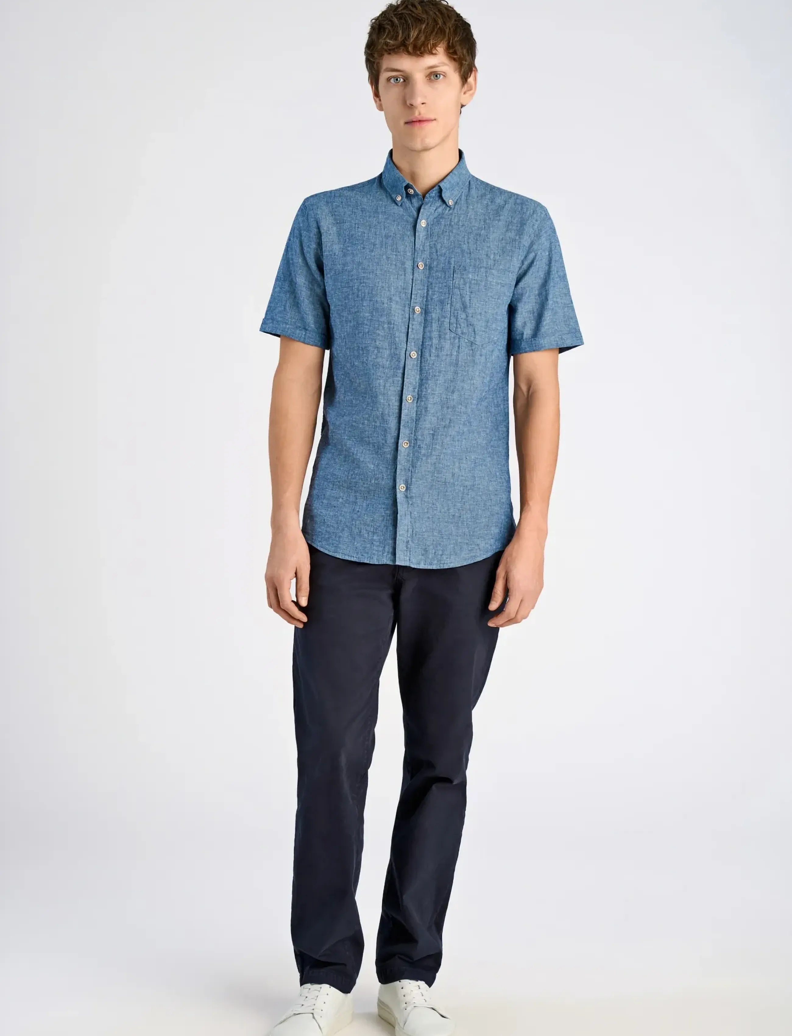 Lindbergh Cotton/linen shirt S/S - Leinenhemden - NAVY / navy