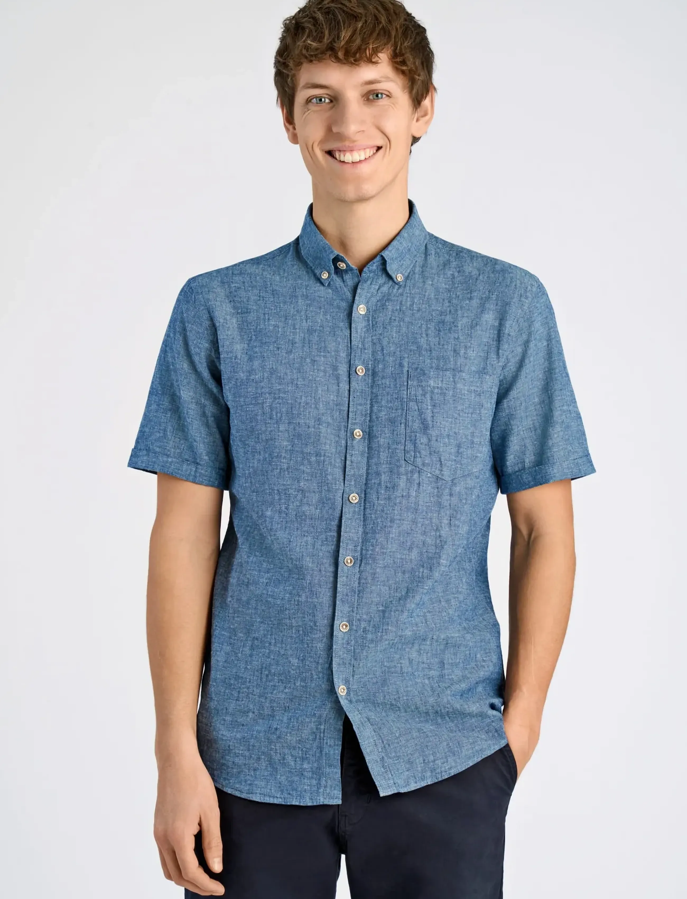 Lindbergh - Cotton/linen shirt S/S - chemises de lin - navy - 4