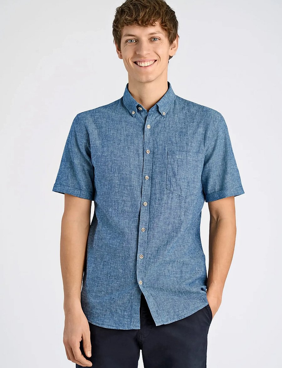Lindbergh - Cotton/linen shirt S/S - chemises de lin - navy - 4