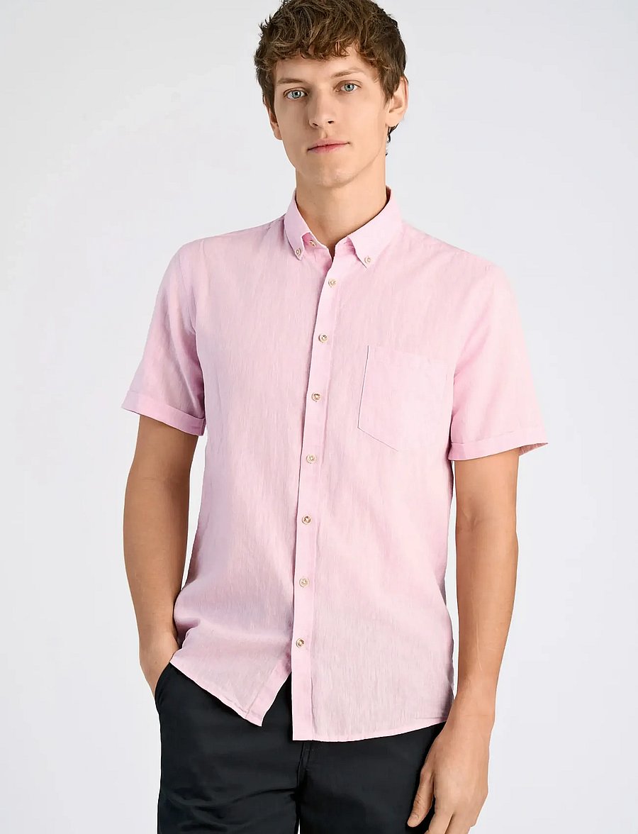 Lindbergh - Cotton/linen shirt S/S - chemises de lin - rose - 3