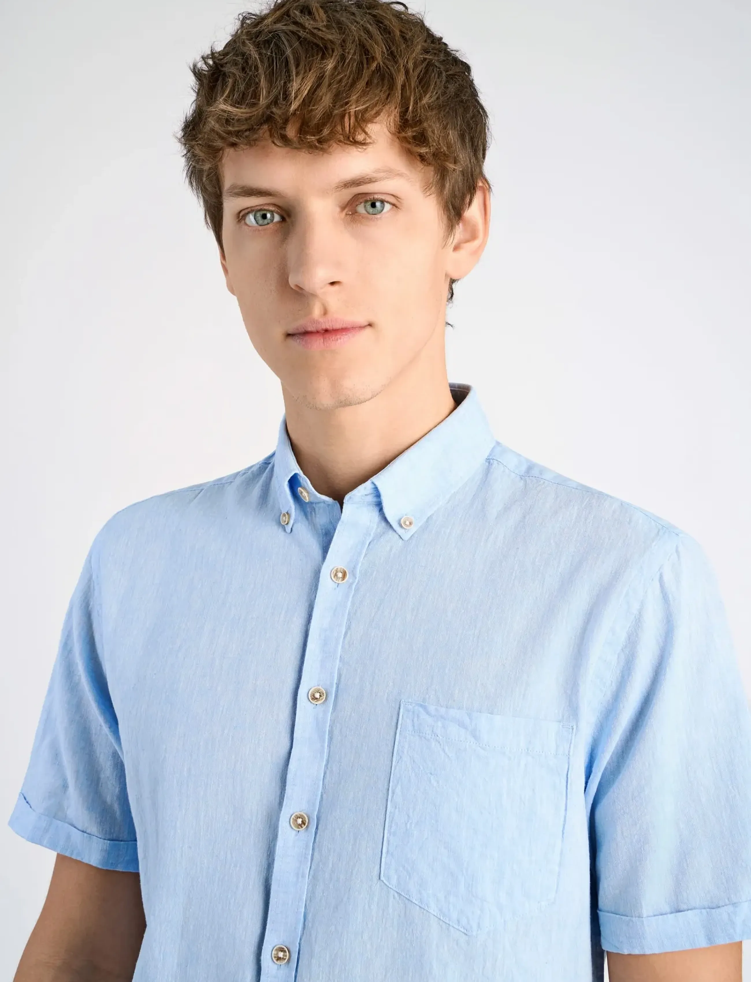 Lindbergh - Cotton/linen shirt S/S - hörskyrtur - sky blue - 5