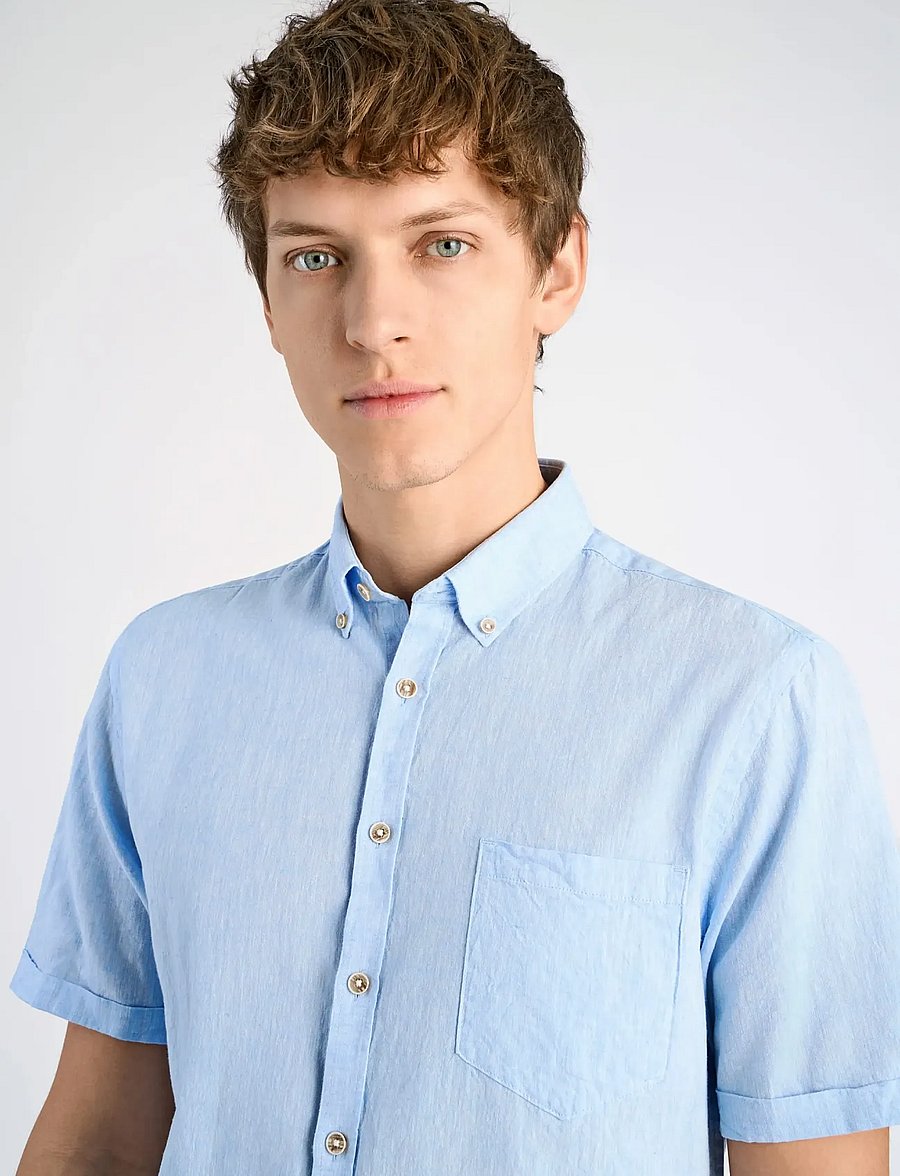 Lindbergh - Cotton/linen shirt S/S - linased särgid - sky blue - 5
