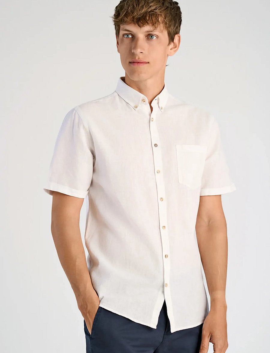 Lindbergh - Cotton/linen shirt S/S - linen shirts - white - 3