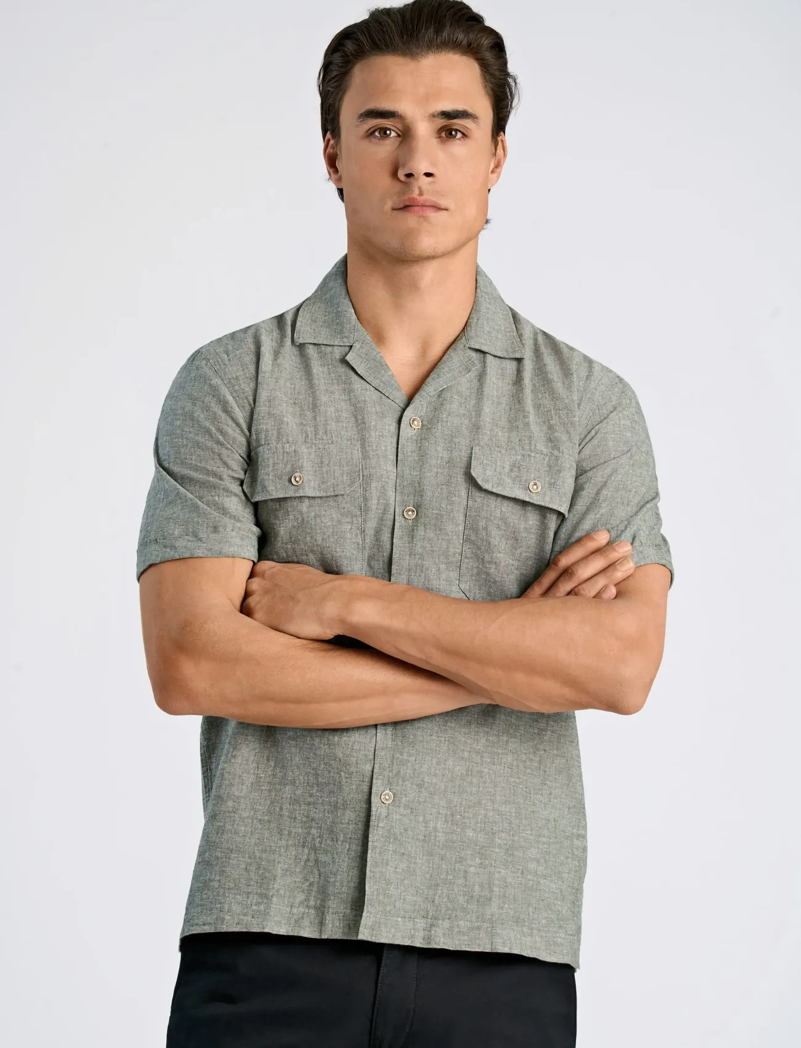 Lindbergh - Cotton/linen resort shirt S/S - lina krekli - army - 3