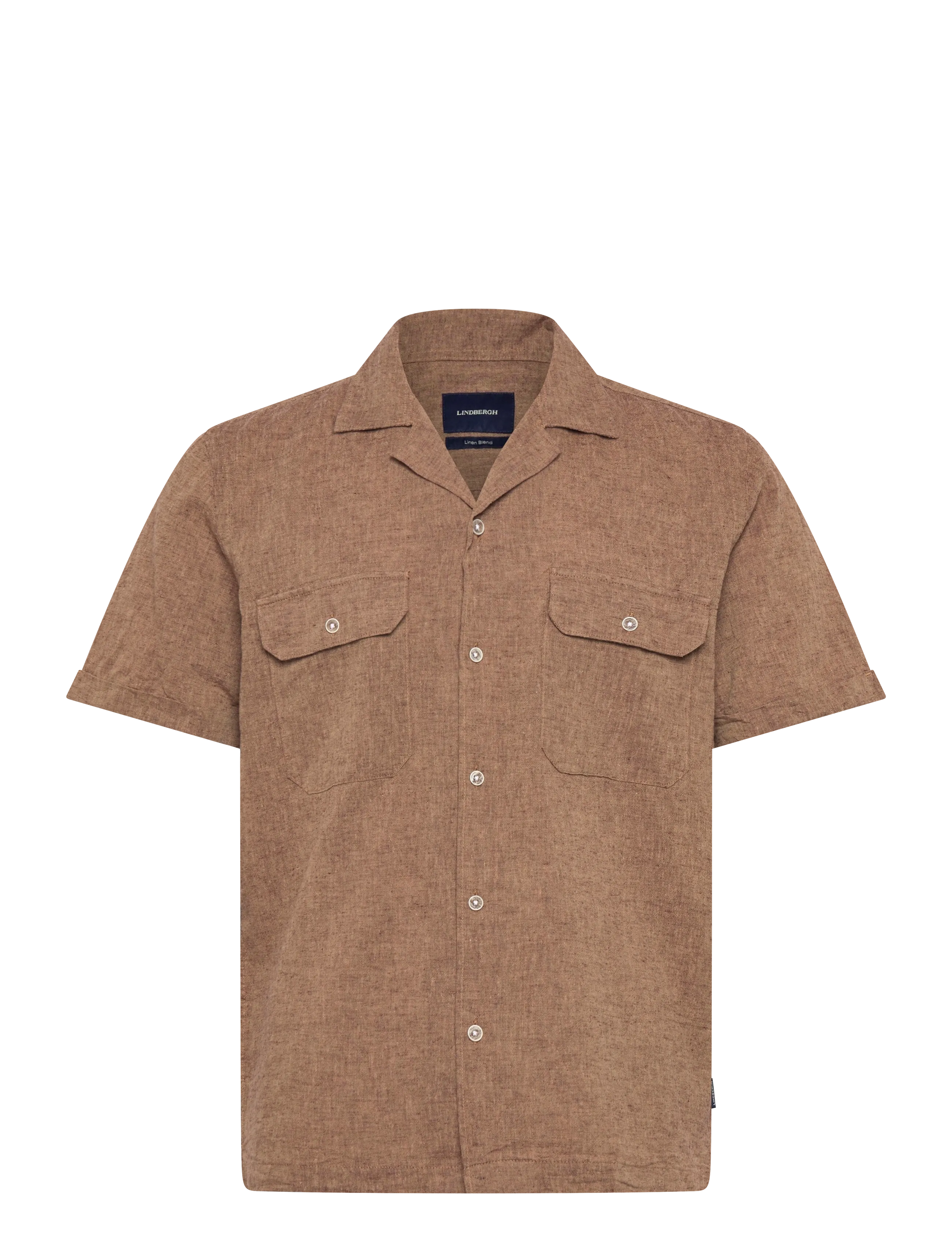Lindbergh Cotton/linen resort shirt S/S - Overhemden - BROWN / brown