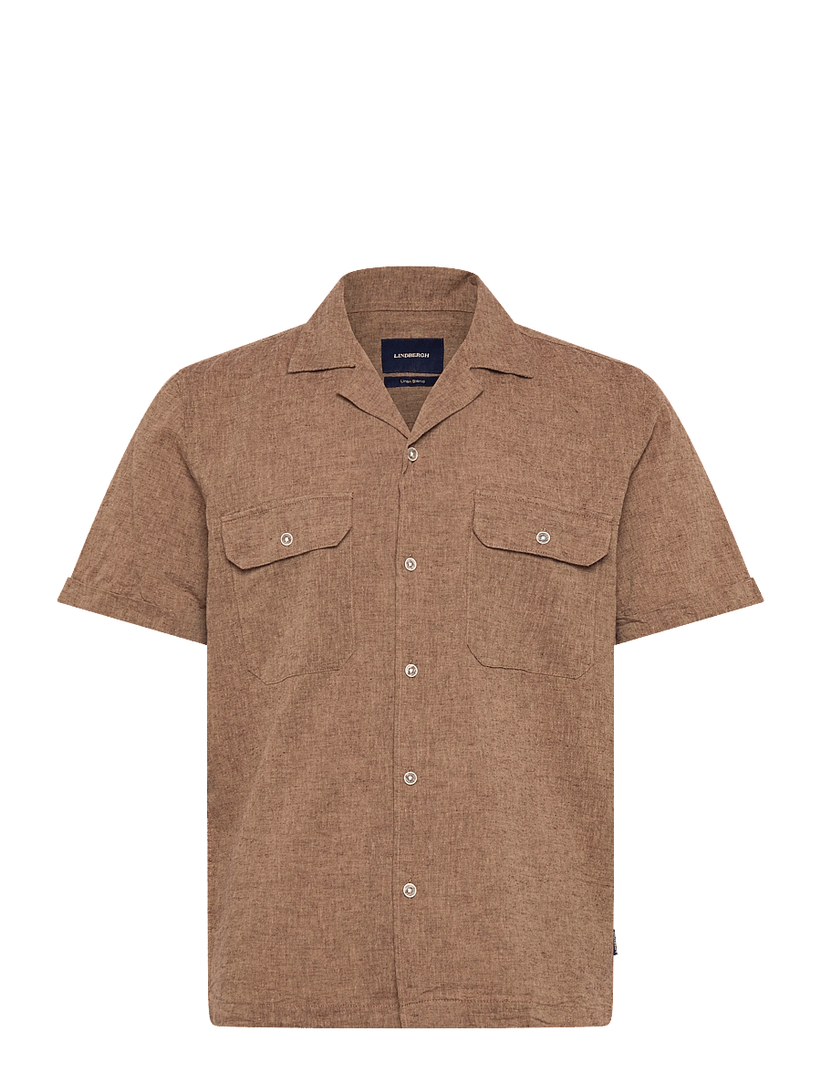 Lindbergh - Cotton/linen resort shirt S/S - chemises de lin - brown - 1