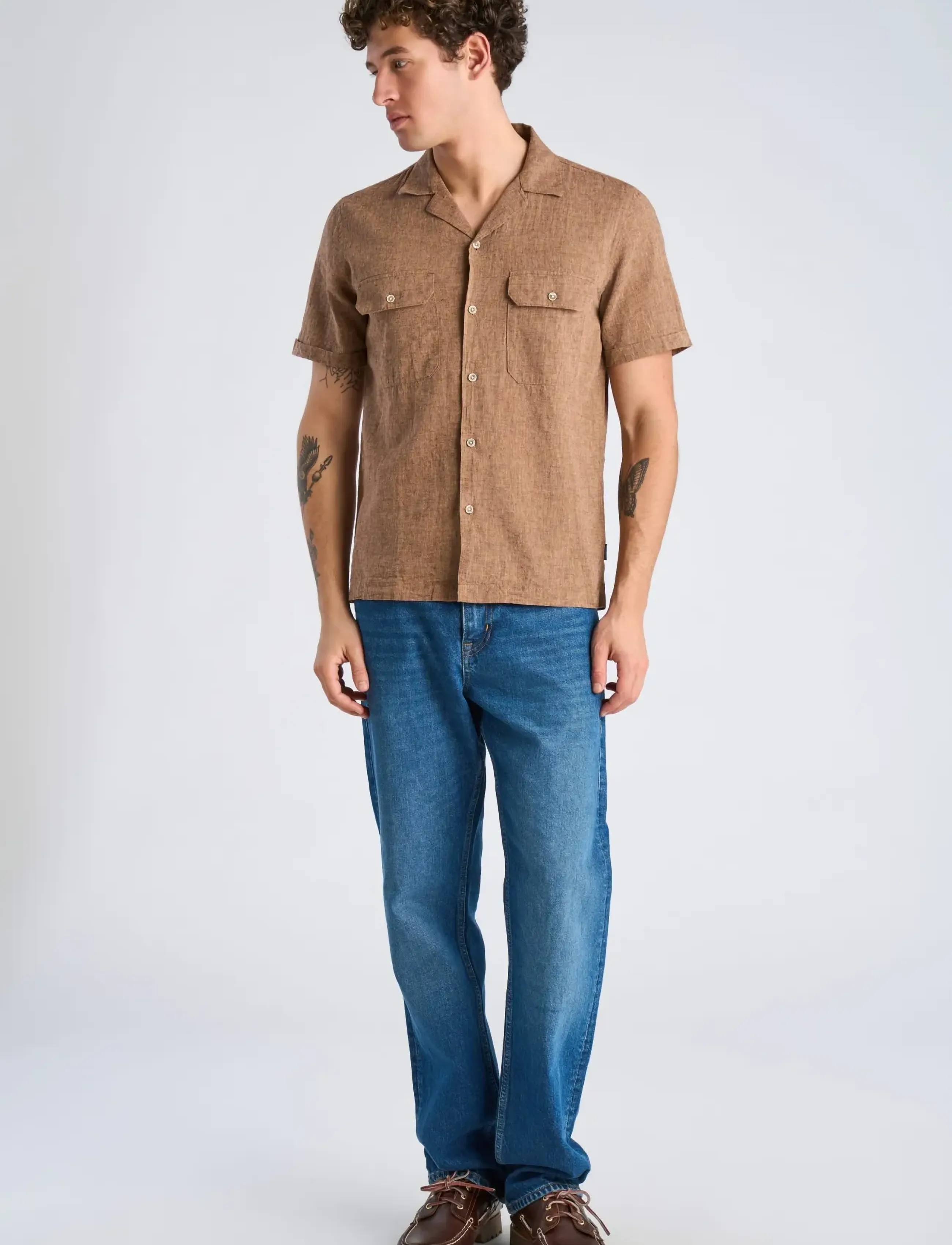 Lindbergh Cotton/Linen Resort Shirt S/S, M, Shirts, Braun - Short-sleeved Männerswear
