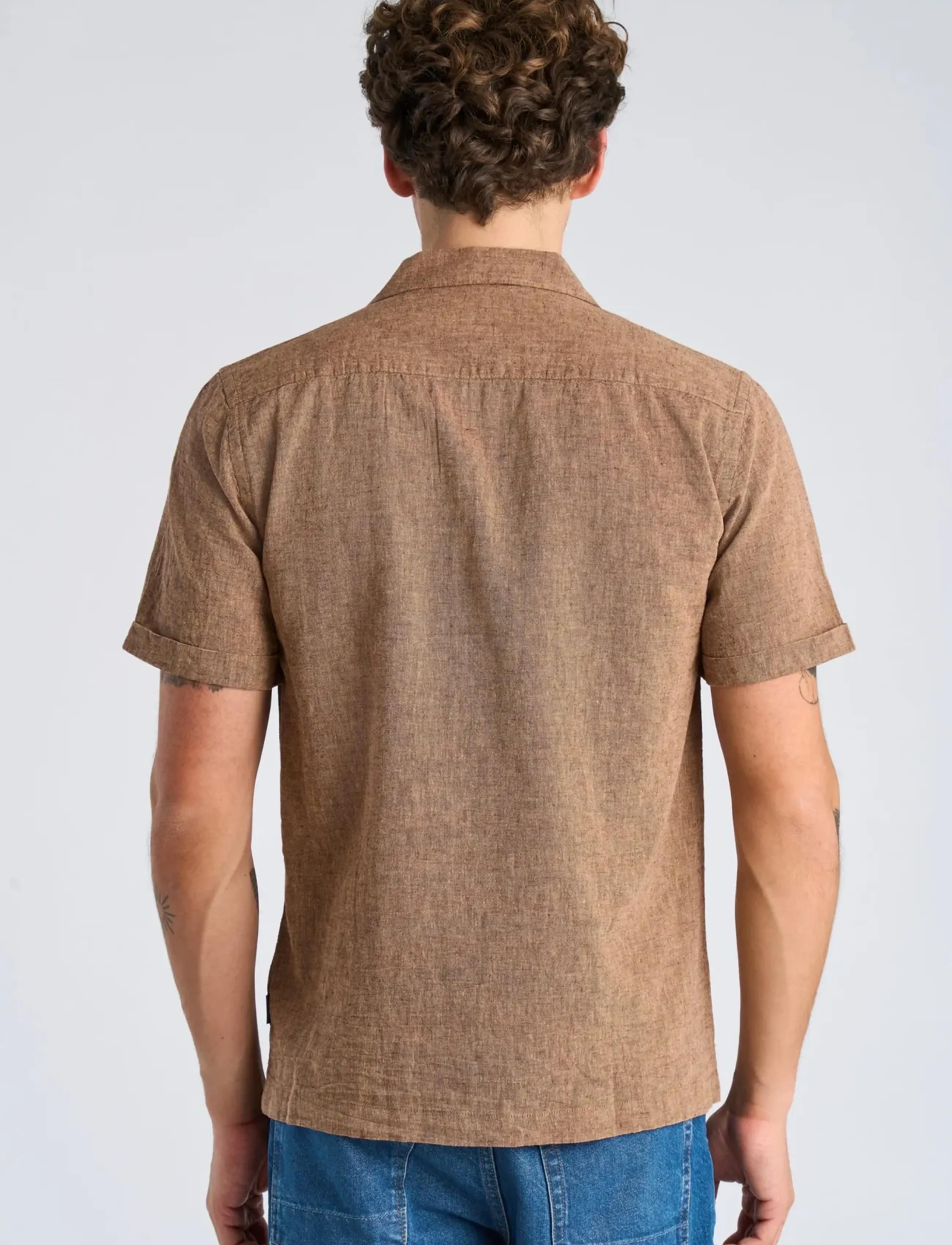 Lindbergh - Cotton/linen resort shirt S/S - hørskjorter - brown - 4