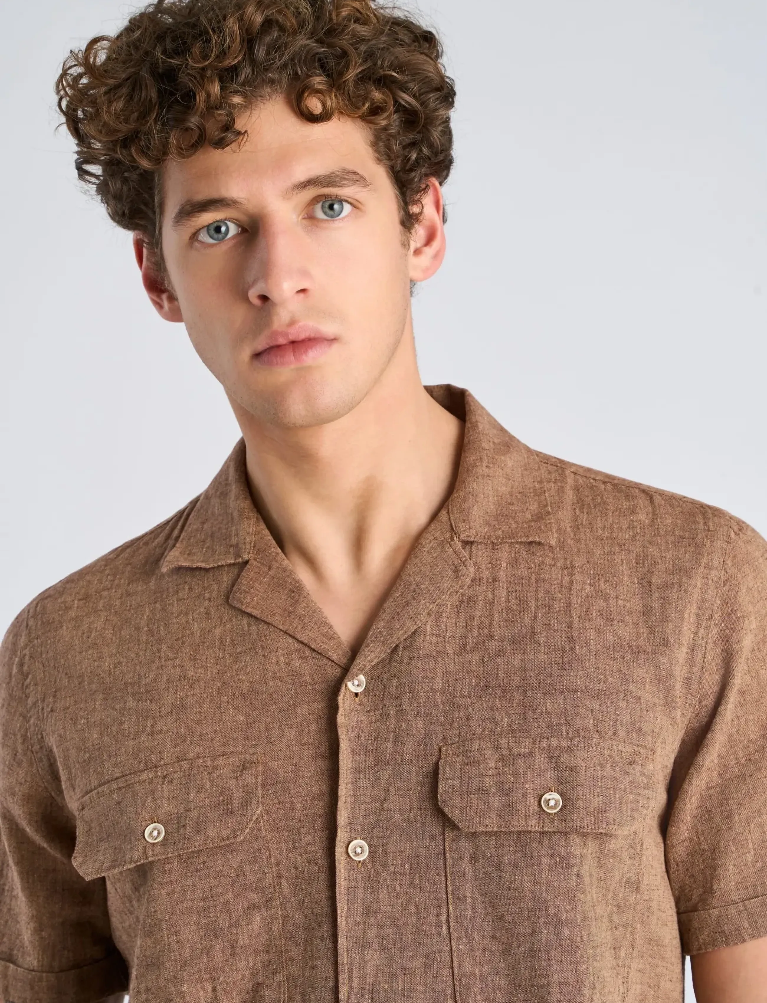 Lindbergh - Cotton/linen resort shirt S/S - hørskjorter - brown - 5