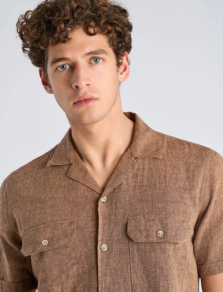 Lindbergh - Cotton/linen resort shirt S/S - chemises de lin - brown - 5