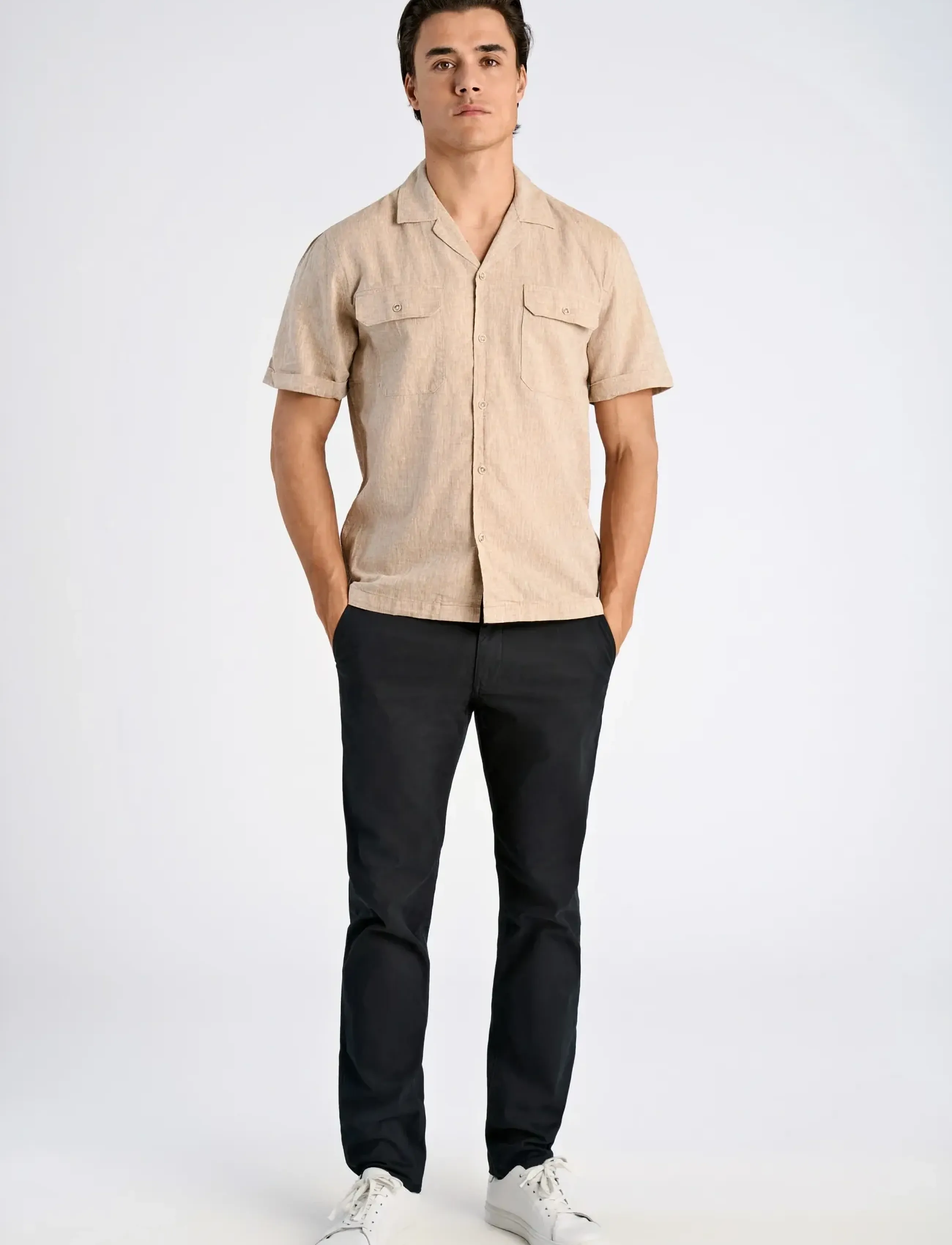 Lindbergh Cotton/linen resort shirt S/S - Hemden - MID SAND / beige