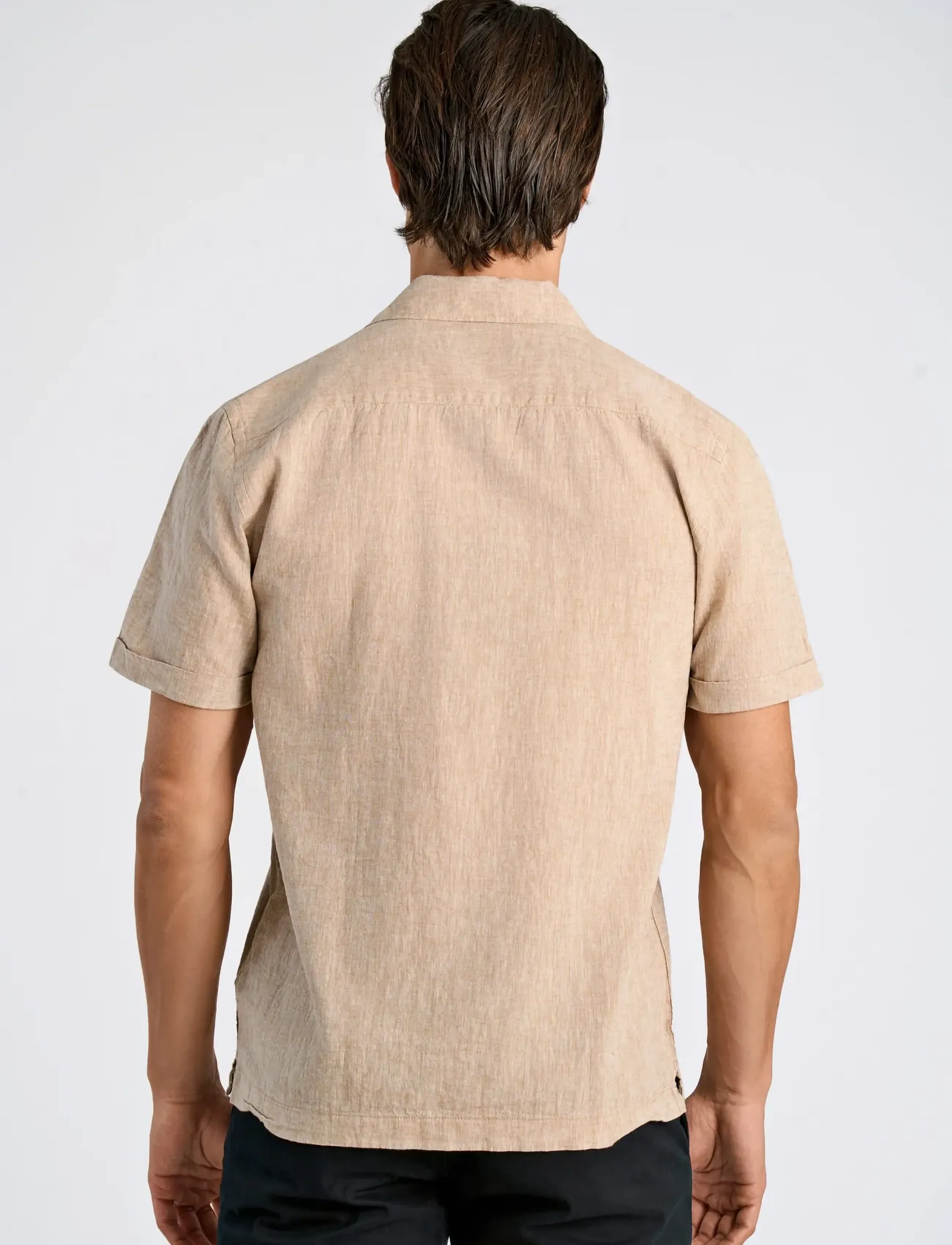 Lindbergh - Cotton/linen resort shirt S/S - hørskjorter - mid sand - 4