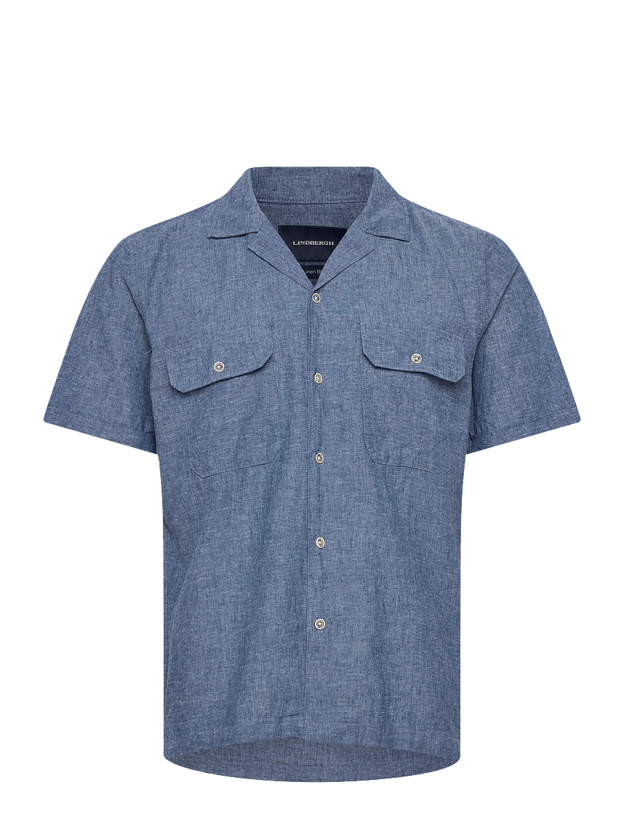 Lindbergh - Cotton/linen resort shirt S/S - linen shirts - navy - 1