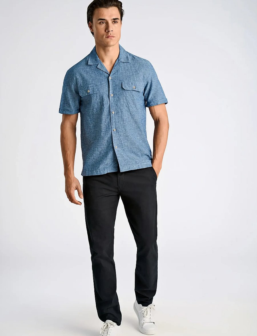 Lindbergh - Cotton/linen resort shirt S/S - linen shirts - navy - 0