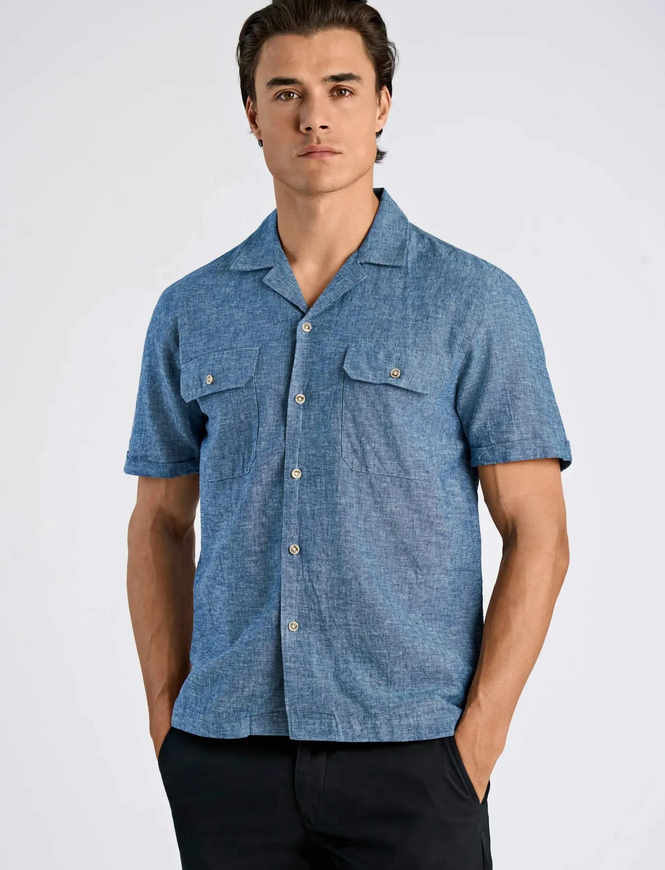 Lindbergh - Cotton/linen resort shirt S/S - hörskyrtur - navy - 3